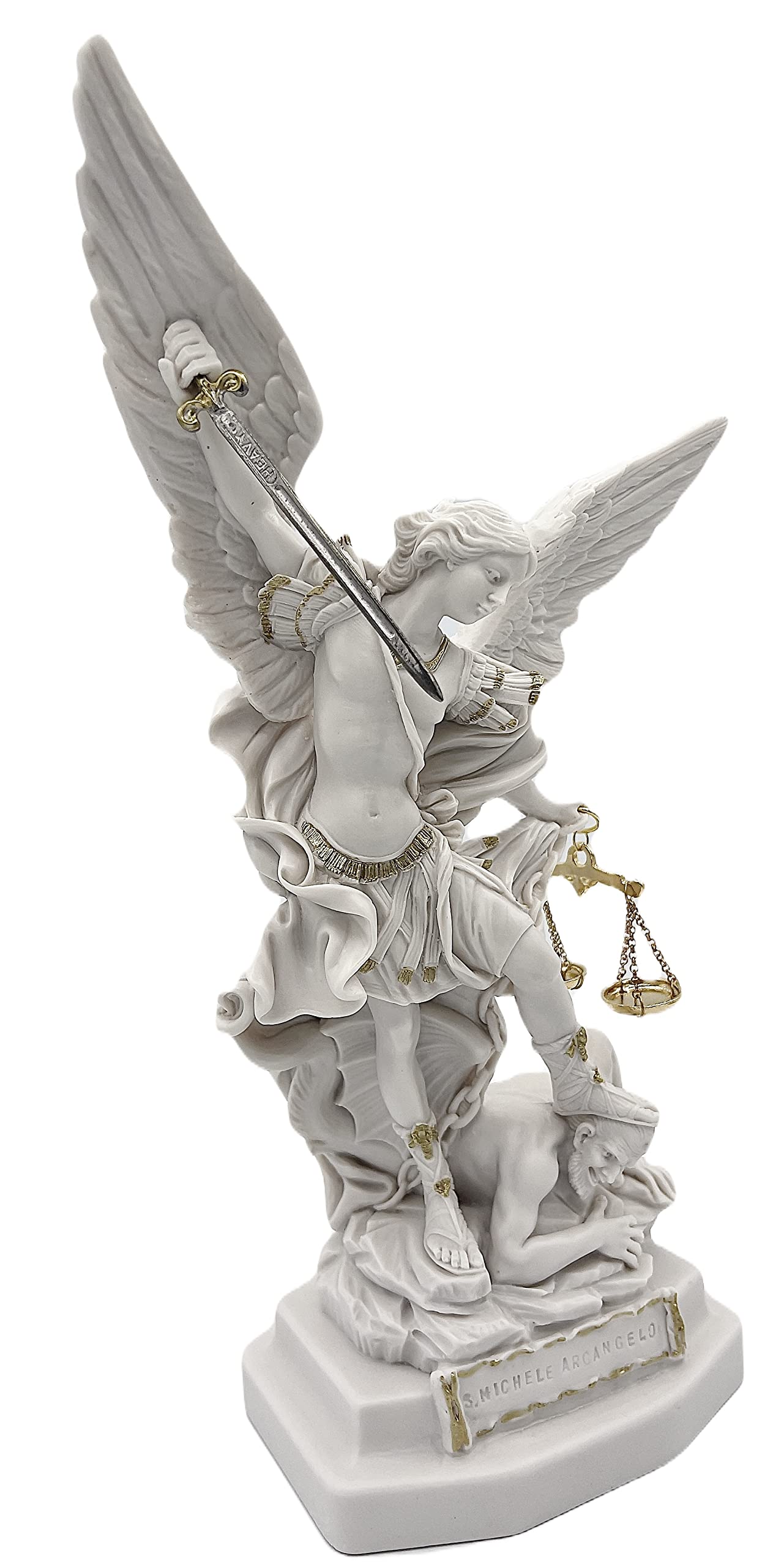 Generico Statua di San Michele cm. 33 in marmo resina con spada e bilancia