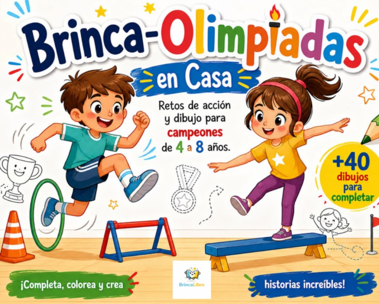 Brinca-Olimpiadas en Casa: Retos de acción y dibujo para campeones de 4 a 8 años. ¡Salto, equilibrio y creatividad sin salir del salón! (Libros para crear, colorear y trazar)
