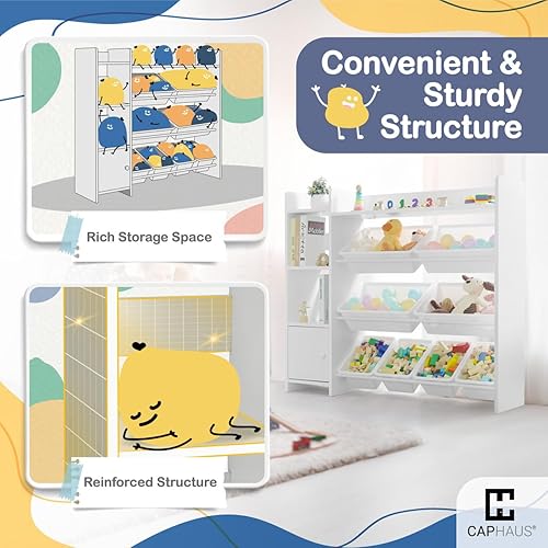 Miniatura 5 de Fencer Wire Organizador de juguetes con 8 cubos de plástico blanco, solución de almacenamiento perfecta para niños pequeños, armario de