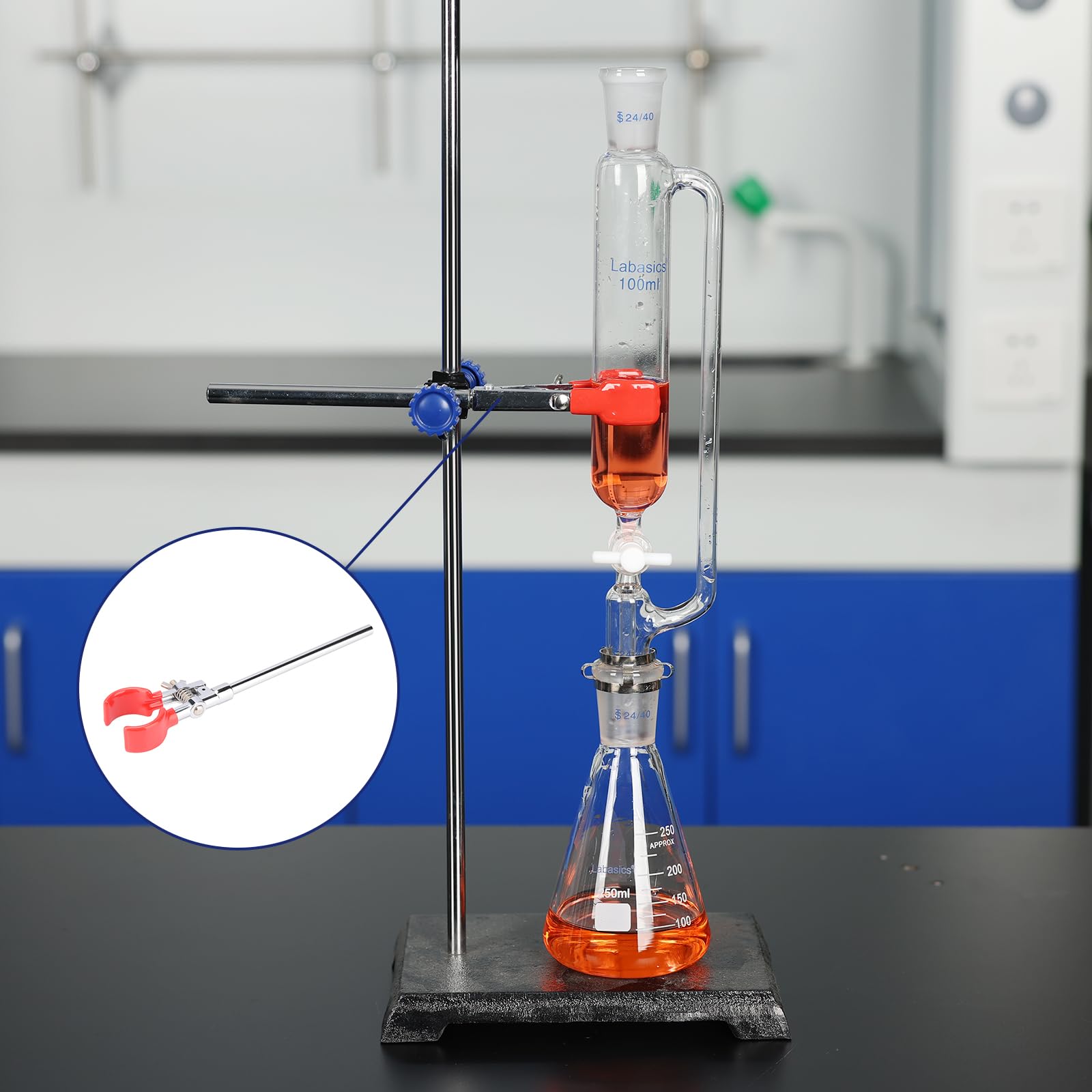 Labasics 2 Prong Morsetto Girevole, Multiuso a Due-Rebbi a Singola Regolazione, 2 Rebbi Robusta Morsetto da Laboratorio Regolabile con Asta da 17 cm, per Uso di Laboratorio Chimico