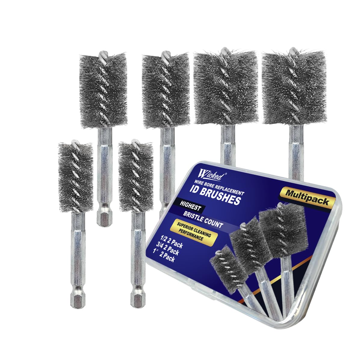 WICKED Professional ID Copper Tube Pipe Cleaner Replacement Brushes (1/2” & 3/4’’ & 1” (Multi-Pack))