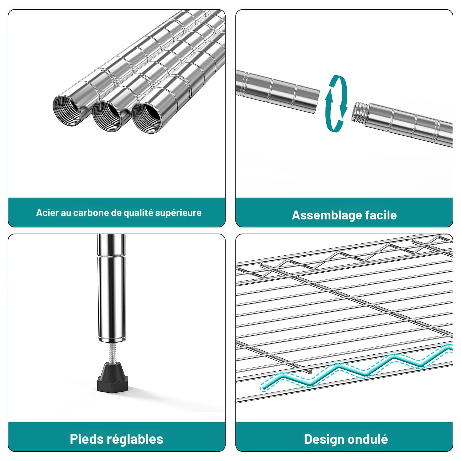 IZEUK Étagère De Rangement En Métal à 4 Niveaux Pour La