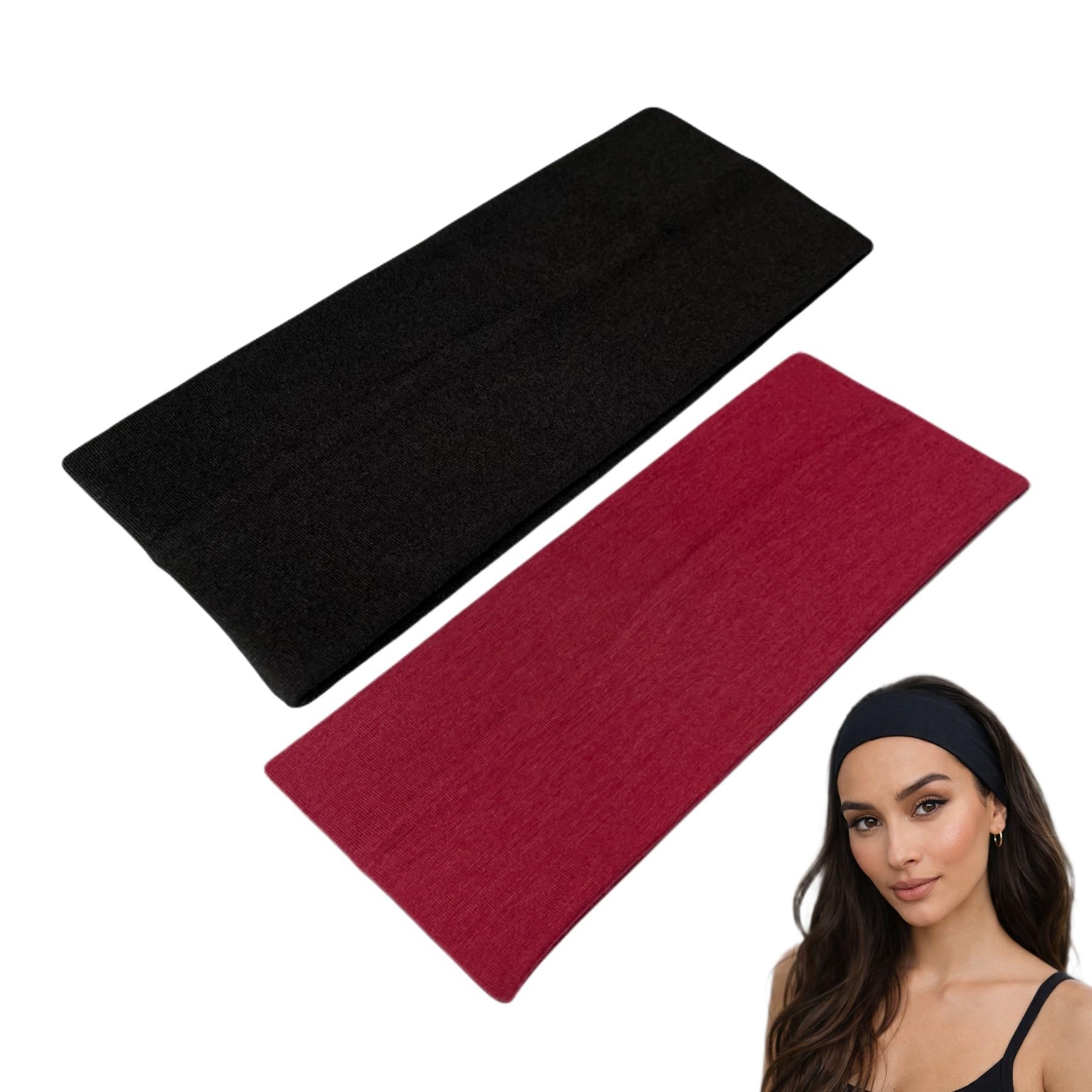 9cm Wide Headbands 2 Pack Soft Head Band Plain Stretchy Unisex Kylie headband Bandeau Headbands for Women & Men Gym Yoga Hair Band (Mixed set 7)