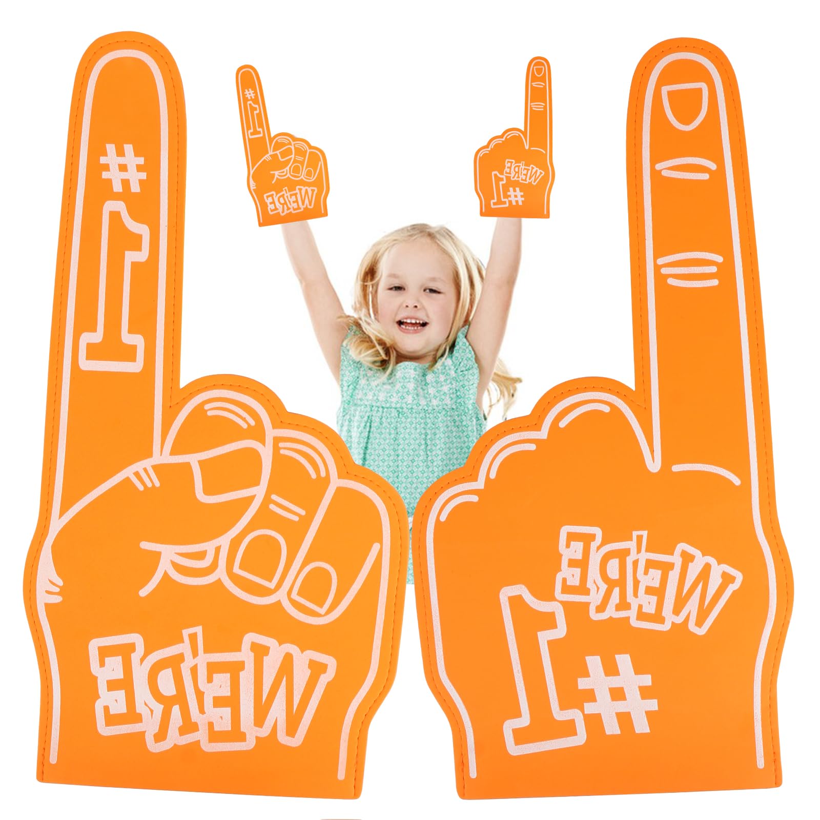 LALASTYLE 2 Giant Foam Fingers - Gladiator & Number 1 Fan Foam Hand Gloves for Sports Events & Parties (Orange) - Image 4