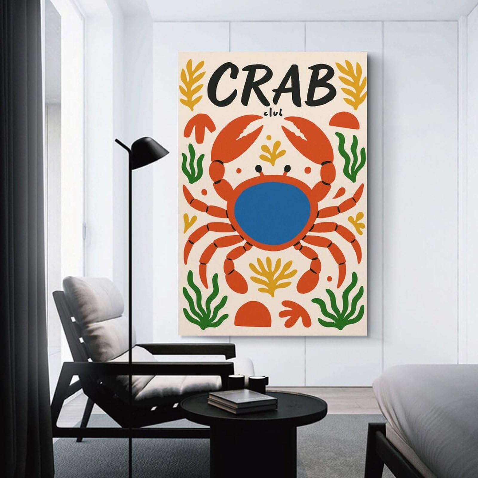 Junmoney Canvas Art Print Crab Club Graphic Art Print, 12x18inch(30x45cm), for Small Homes, Bedrooms Or Open Spaces, A Simple Refresh for Blank Walls