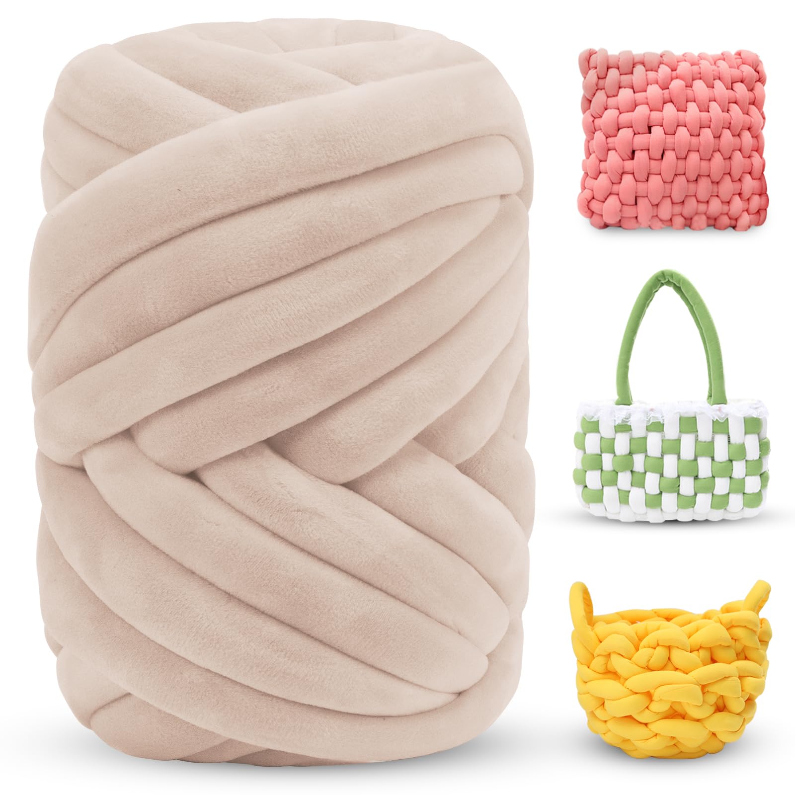 LEREATI Thick Chunky Yarn for Arm Knitting Jumbo Tube Soft Chunky Knit Blanket Velvet Yarn for Crocheting Handbags Hand Knitting Pet Bed Rugs Pillows Crafts (500g