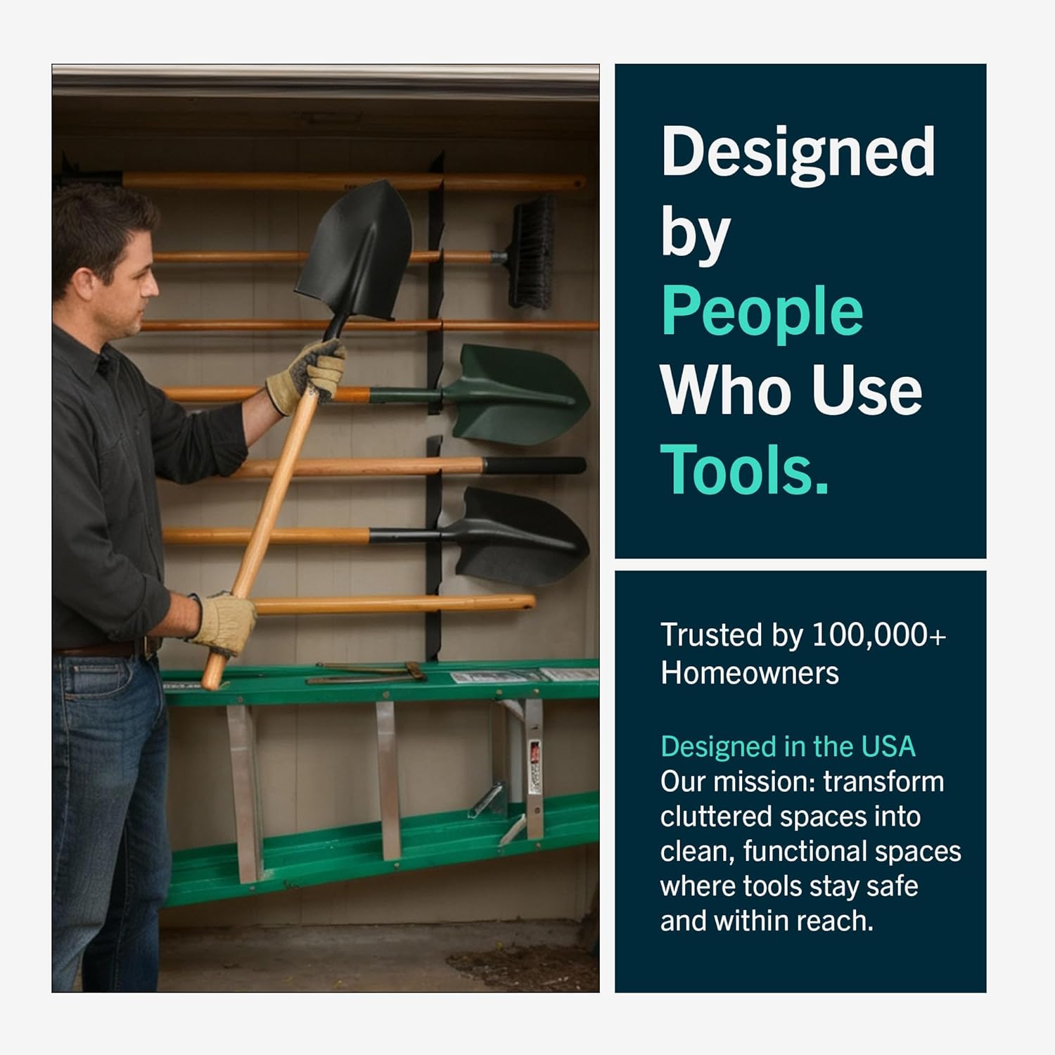 StoreYourBoard Horizontal Shed Tool Organizer - Garage Organization Wall Mount Tool Storage Rack - Heavy Duty Steel Tool Organizers and Storage for Shovels, Rakes, Brooms, Mops - Holds Up to 200 lbs