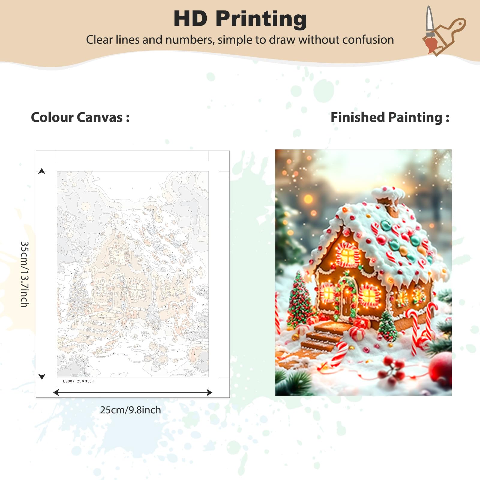 MEIYUDA Peinture Par Numéro Noël – Maison Pain D’Épice – Toile 25x35 Cm Avec Cadre – Kit Complet Débutant