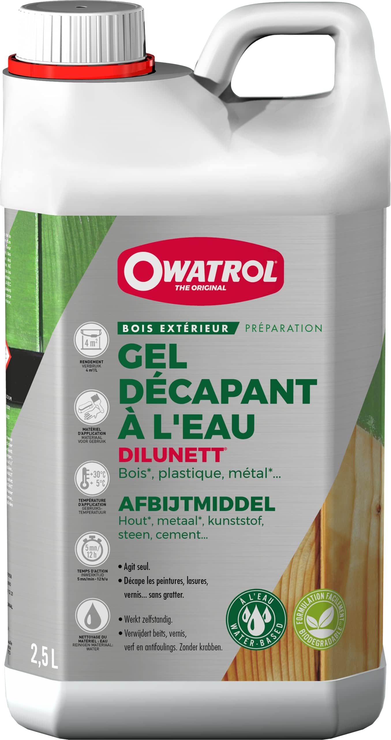 OWATROLDILUNETT - Water Gel Remover for Wood Metal and PVC - Outdoor Surfaces - 2.5 L