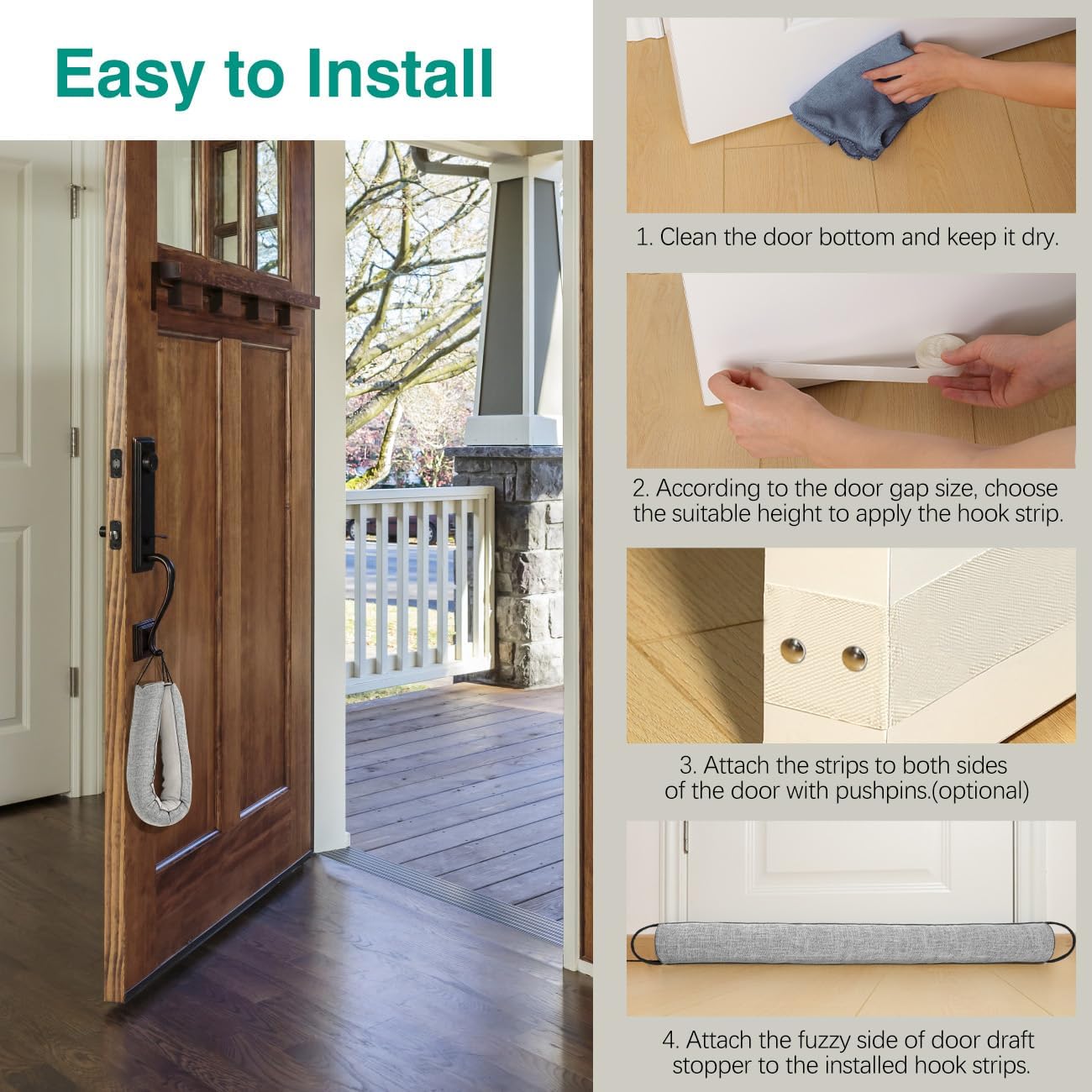 Door Draft Stopper, 36 Inch Under Door Draft Noise Blocker Weather Stripping Door Seal, Soundproof Cuttable Trapezoid Strong Adhesive Draft Stopper Waterproof & Heavy Duty