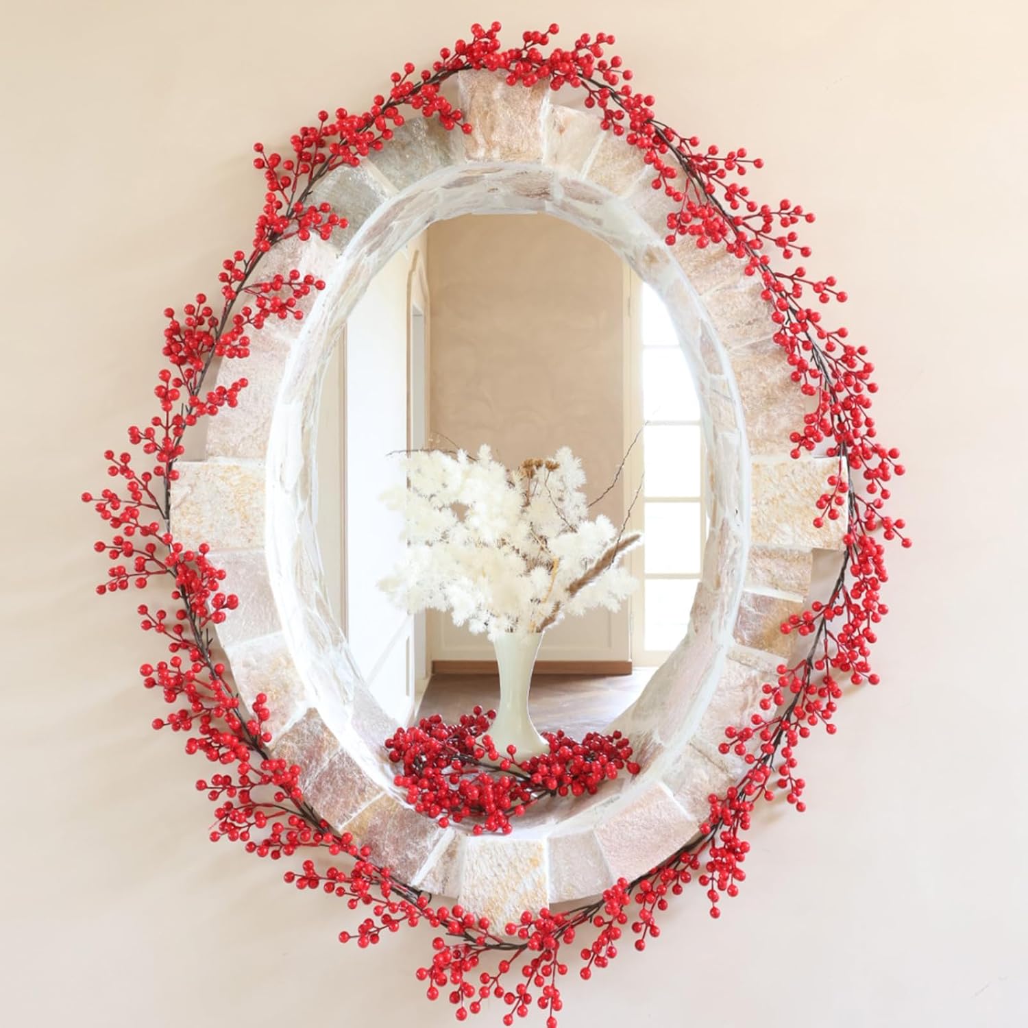 Joyhalo Red Berry Garland - 8.9 FT Christmas Cranberry Garland for Christmas Tree, Winter Holly Berries for Decorating Mantle Xmas Tree Window Door Indoor Outdoor Holiday Decoration - Image 4