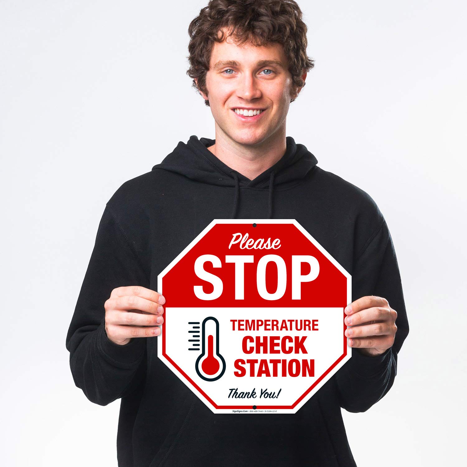 Getue Stop Temperature Check Station Sign, Social Distancing Sign, 12x12 Inches, Rust Free .040 Aluminum, Fade Resistant, Easy Mounting, Indoor/Outdoor Use, Made in USA by SIGO Signs