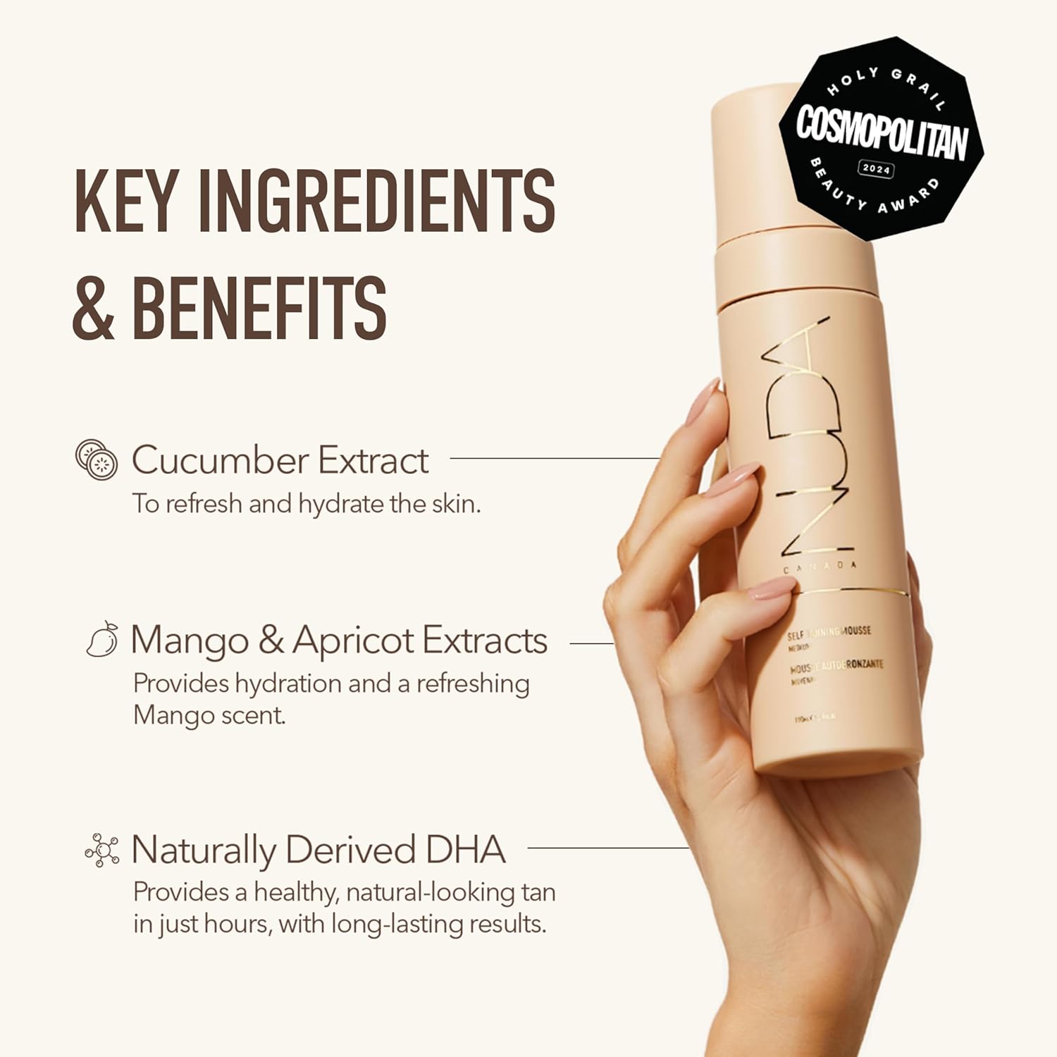 Nuda BronzeFoam Self Tanning Mousse | Lightweight, Fast-Drying & Streak-Free Sunless Tanner | Made with Niacinamide, Bakuchiol, Orchid Stem Cells, Panthenol & Ceramides | Easy to Apply (Medium, 190mL) - Image 6