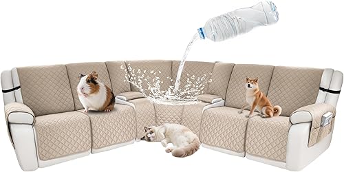 Miniatura 110 de Fundas impermeables para sofá reclinable seccional en forma de L, funda para sofá seccional reclinable de 7 piezas, antideslizante, lavable, juego