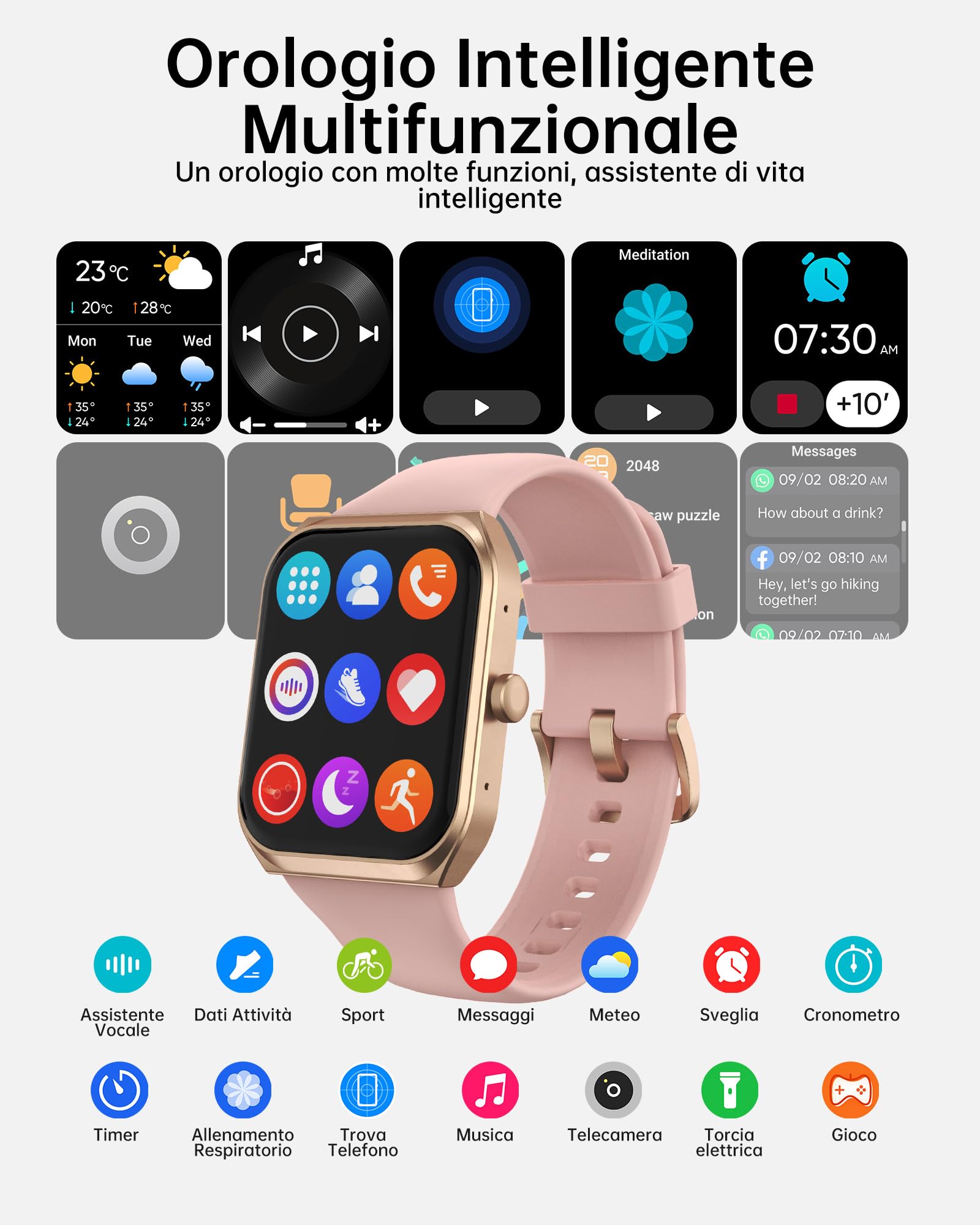 TUYOMA Smartwatch Donna - 1.91" Orologio Smart Watch con Chiamate, 112+ Modalità Sportive, IP68 Impermeabile, Monitoraggio Sonno/Cardiofrequenzimetro/Donne Della Salute, Gaming, per Android/IOS