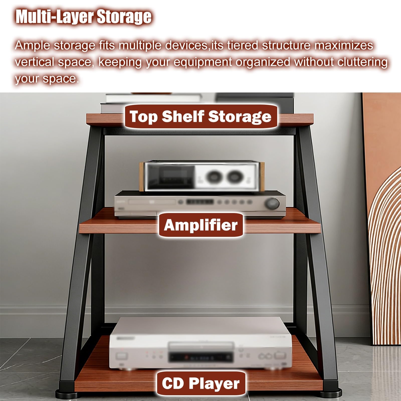 Système de rack stéréo robuste à 5 niveaux sur roulettes réglable pour matériel audio pour home cinéma et salon