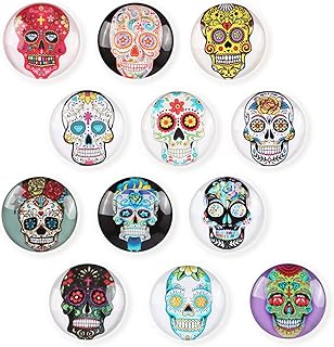 Glass Strong Refrigerator Magnets - 12 Pack Decorative Magnets for Fridge Cute Decor for Home Kitchen Office Whiteboard Locker Accessories (Skull Refrigerator Magnets)