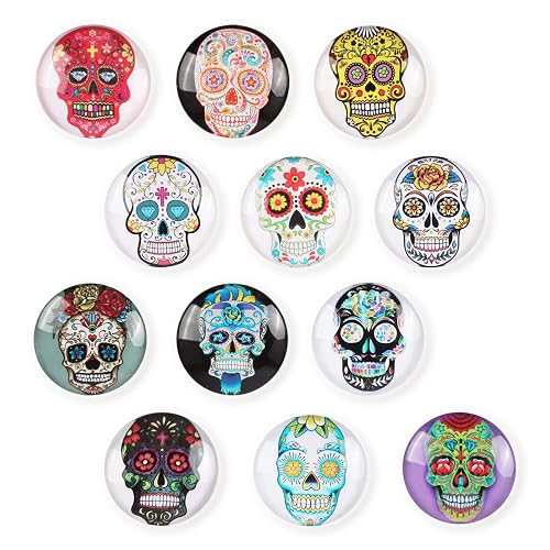 Glass Strong Refrigerator Magnets - 12 Pack Decorative Magnets for Fridge Cute Decor for Home Kitchen Office Whiteboard Locker Accessories (Skull Refrigerator Magnets) - Skull Refrigerator Magnets
