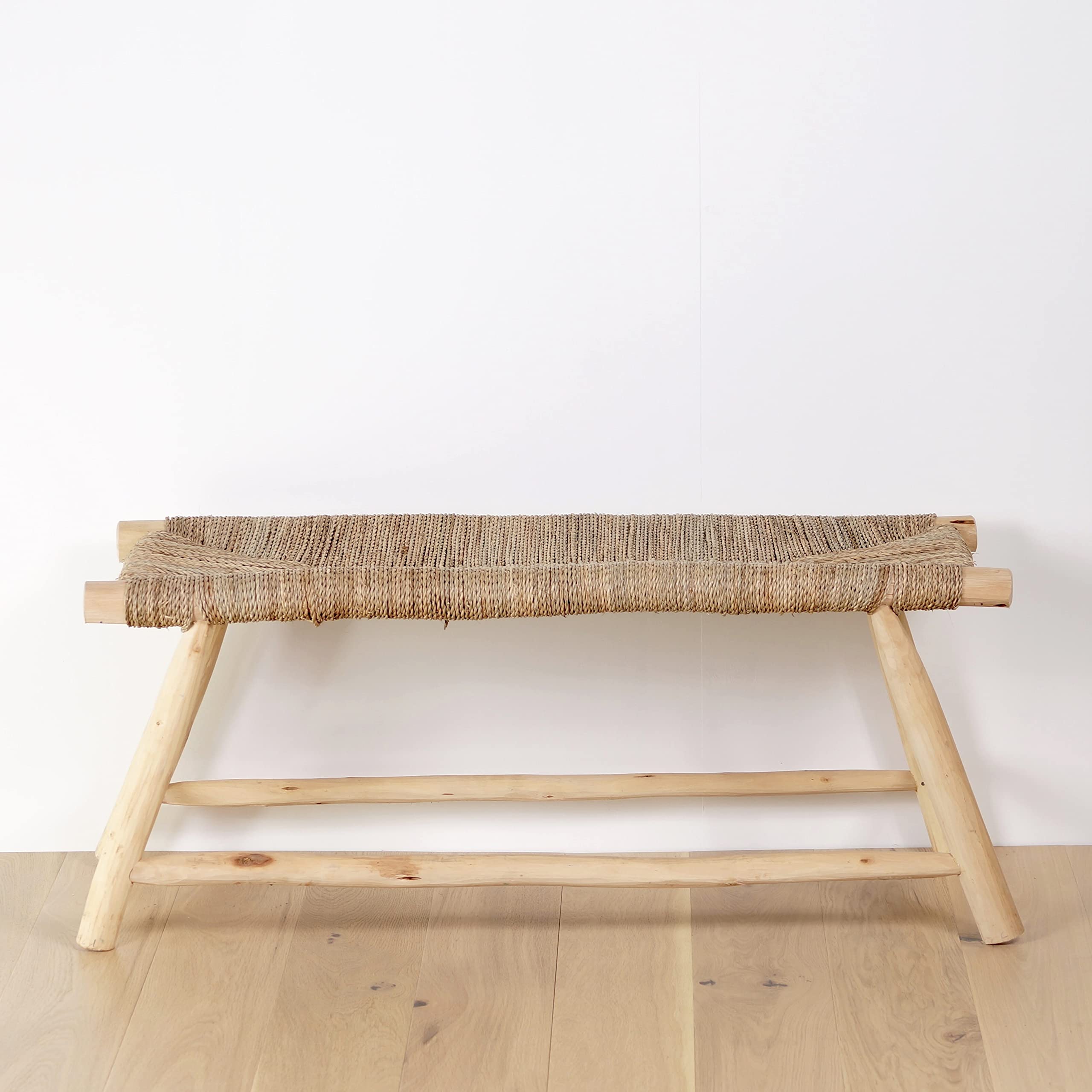 Banc en Bois Massif d'intérieur, Banquette Ethnique Naturelle, Fait Main | Bohème Chic 100cm