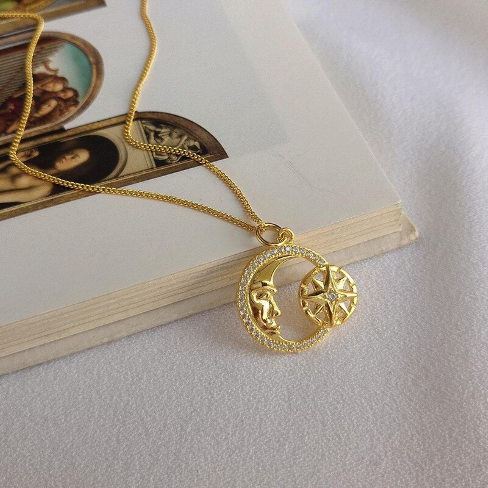Plata De Ley 925 Étnico Retro Torre Romana Raza Luna Estrella Colgante Collar Iglesia Templo Feria Accesorios Especiales De Joyería