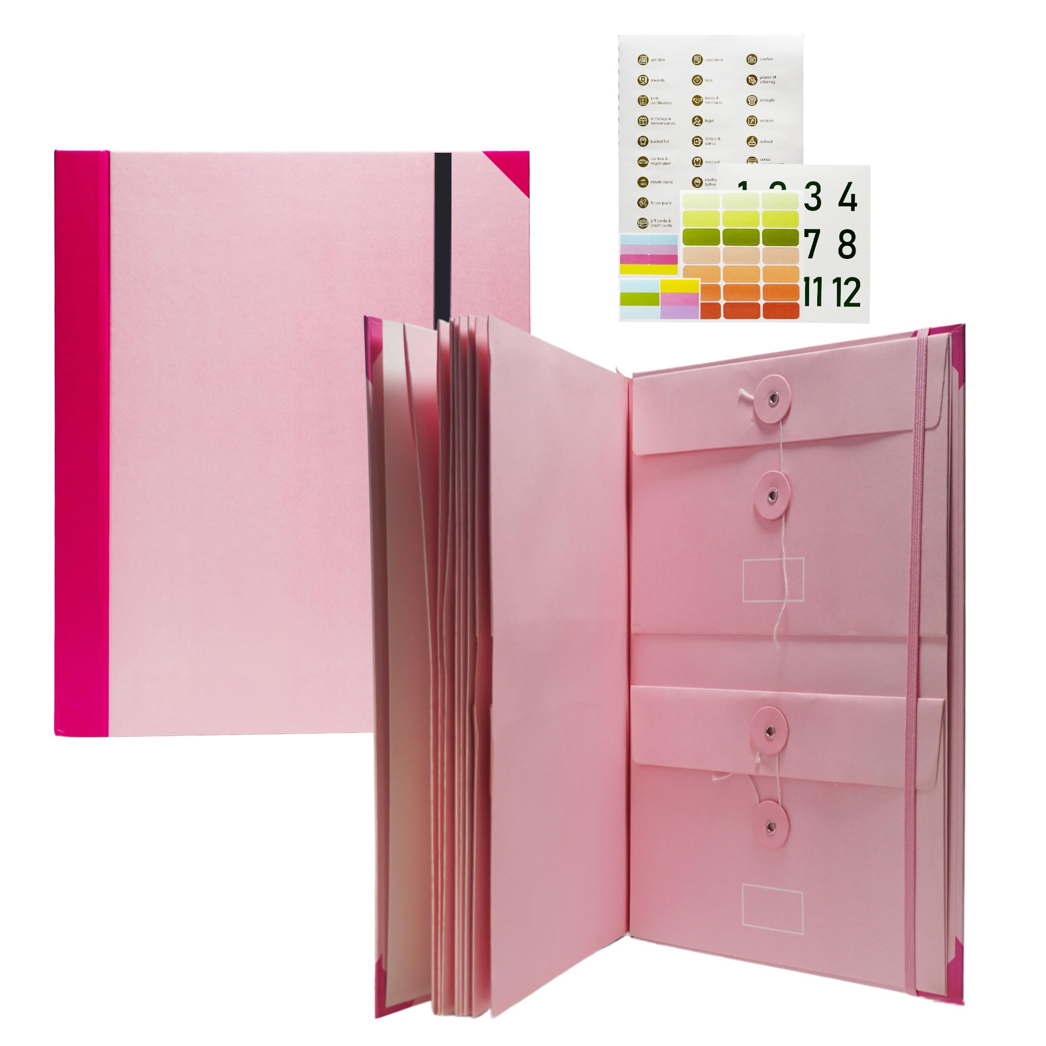 Life Binder Organizer Kit for Documents,Important Document Organizer Folio with Labels,Family Emergency Binder Organizer,Multi-Purpose Pocket Folder Organizer (Pink)