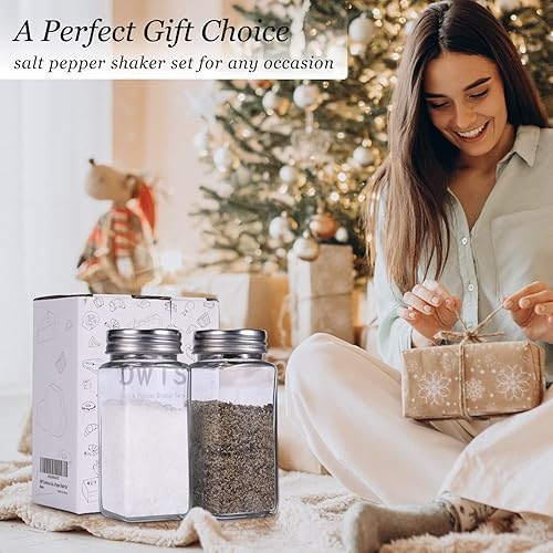 Miniatura 7 de DWTS DANWEITESI Farmhouse - Juego de saleros y pimenteros de cristal, grandes, con tapa de acero inoxidable, tarros de especias grandes