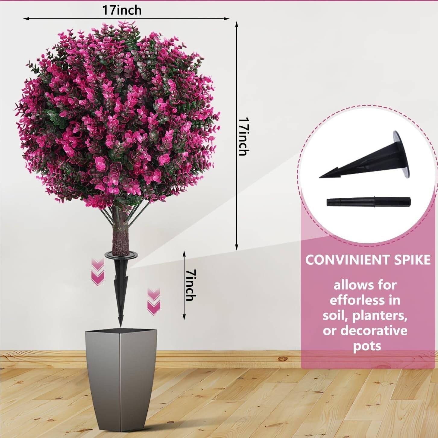 Artificial Spherical Shrubs for Outdoor Use, Including Ground Cuttings, for Garden and Patio Landscaping, 2-Pack Fully Decorated(Pink Eucalyptus)