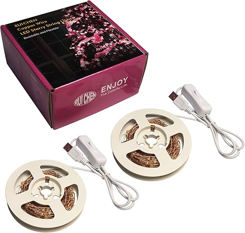Miniatura 8 de RUICHEN Guirnalda de luces USB de 20 pies, 120 luces LED con interruptor de encendidoapagado, luces de alambre de cobre impermeables para