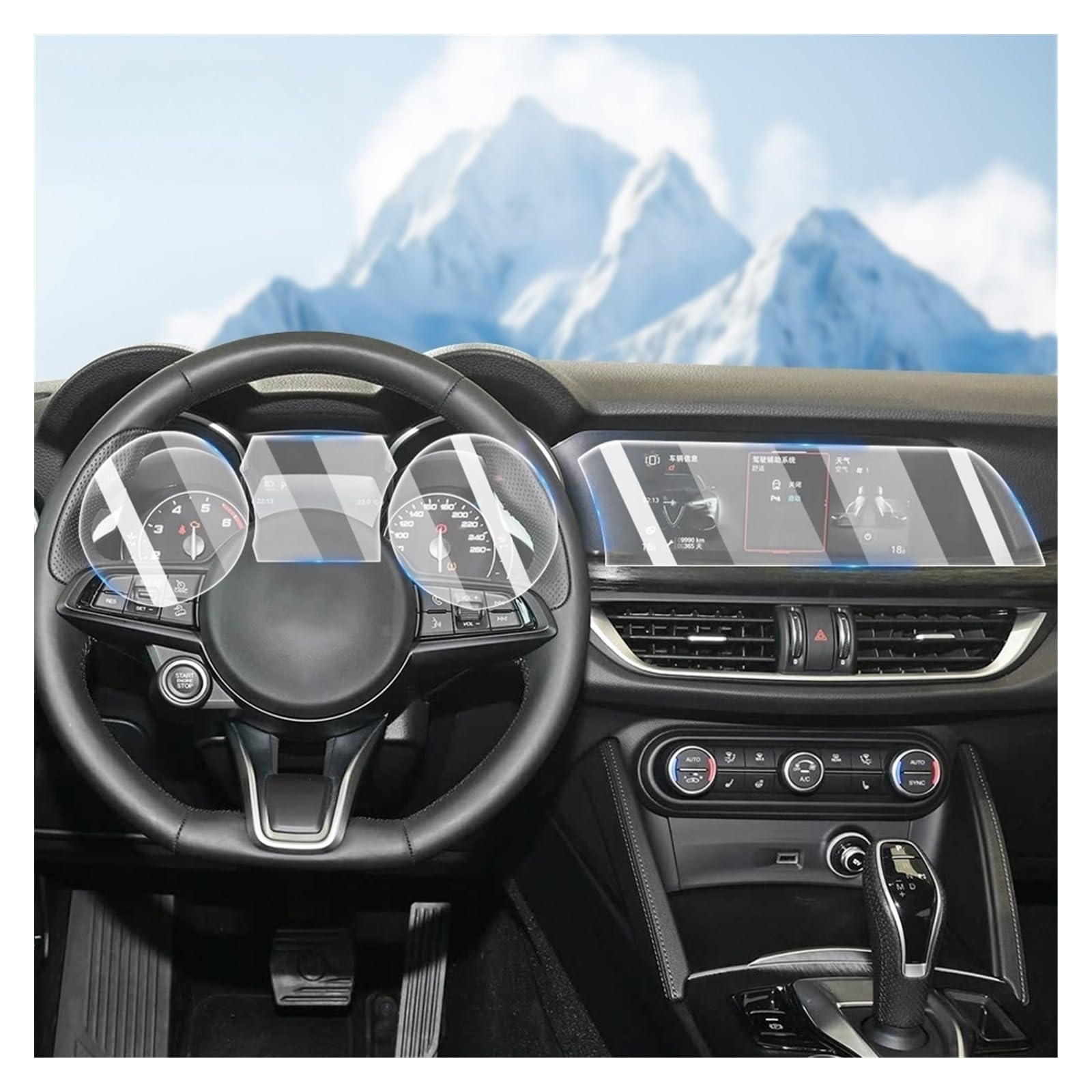 Matter blendfreier Displayschutz für Konsole Navigationsbildschirm TPU-Folie kratzfestes PPF für Al&FA Ro&meo Stelvio 2019–2022 Displayfolie