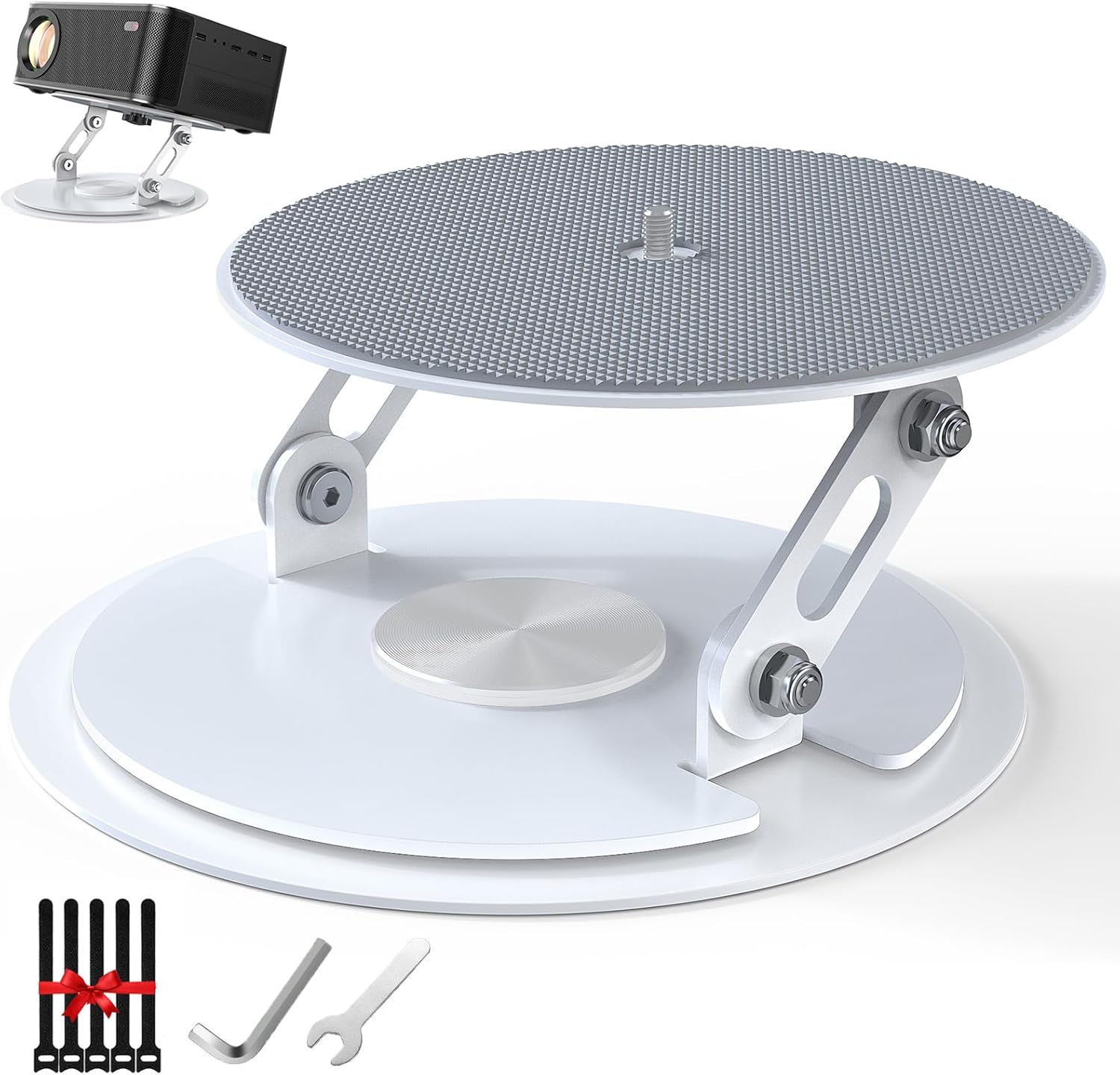 DAWASAPAT Foldable Desktop Projector Stand, Universal 360°Adjustable Table Mount 1/4" Screw，360° Rotation PJ Holde Black Projector Tray for Home Office Studio with Cable Ties