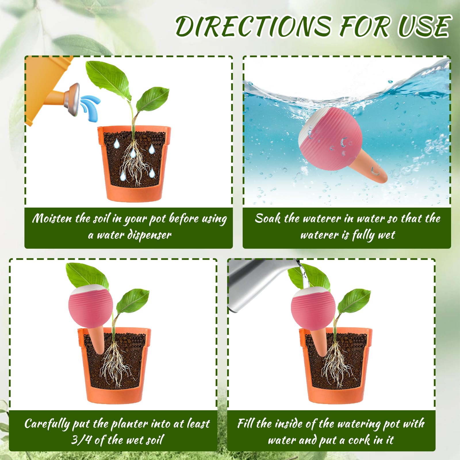 Distributeur Eau Plante 4 pcs Globe D'Arrosage Pour Plantes avec 4 Bouchons, Boules D'Irrigation pour Plantes Pointes Auto-Arrosantes en Terre Cuite, Maintient L'Humidité Du Sol Pendant 3 à 7 Jours