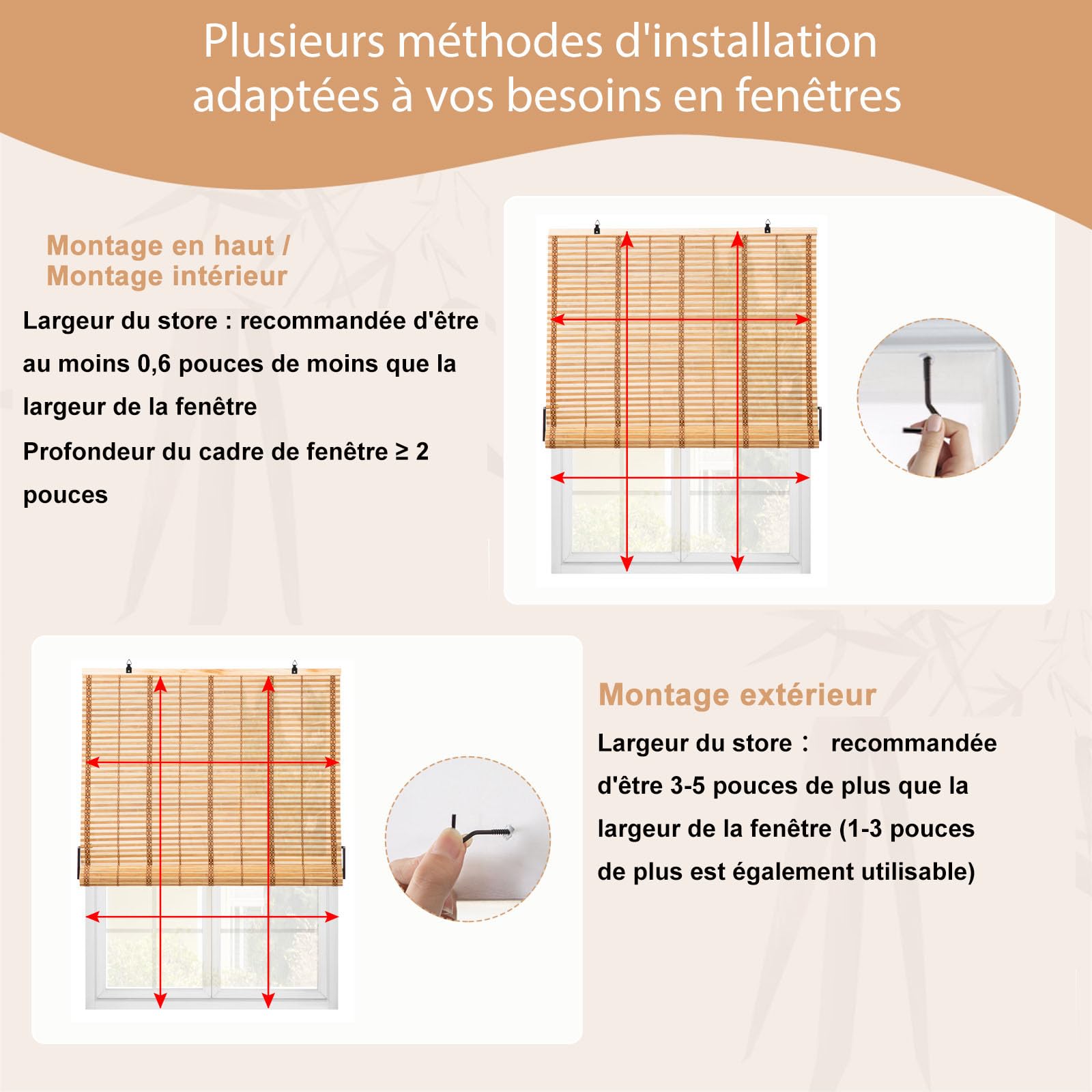 Store Enrouleur Rétro Bambou Bois Naturel, Pare-Soleil Enroulable, Filtrage de la Lumière, Anti-UV, pour intérieur/Jardin/fenêtre, Marron Clair, 80 x 160 cm