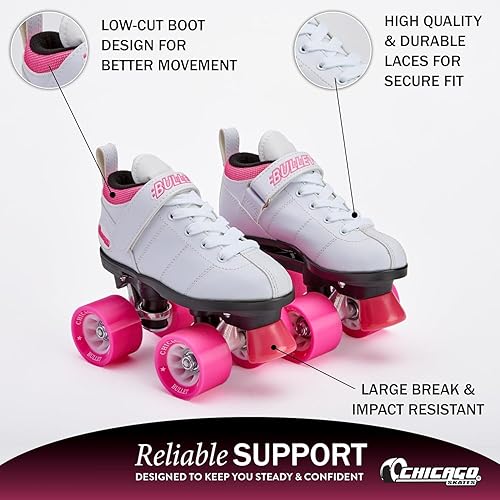 Miniatura 3 de Chicago Skates Bullet Speed Quad Roller Skates – Durable, Top Performance Indoor/Outdoor Youth Skate Shoes for Women & Men Beginner 62mm Urethane