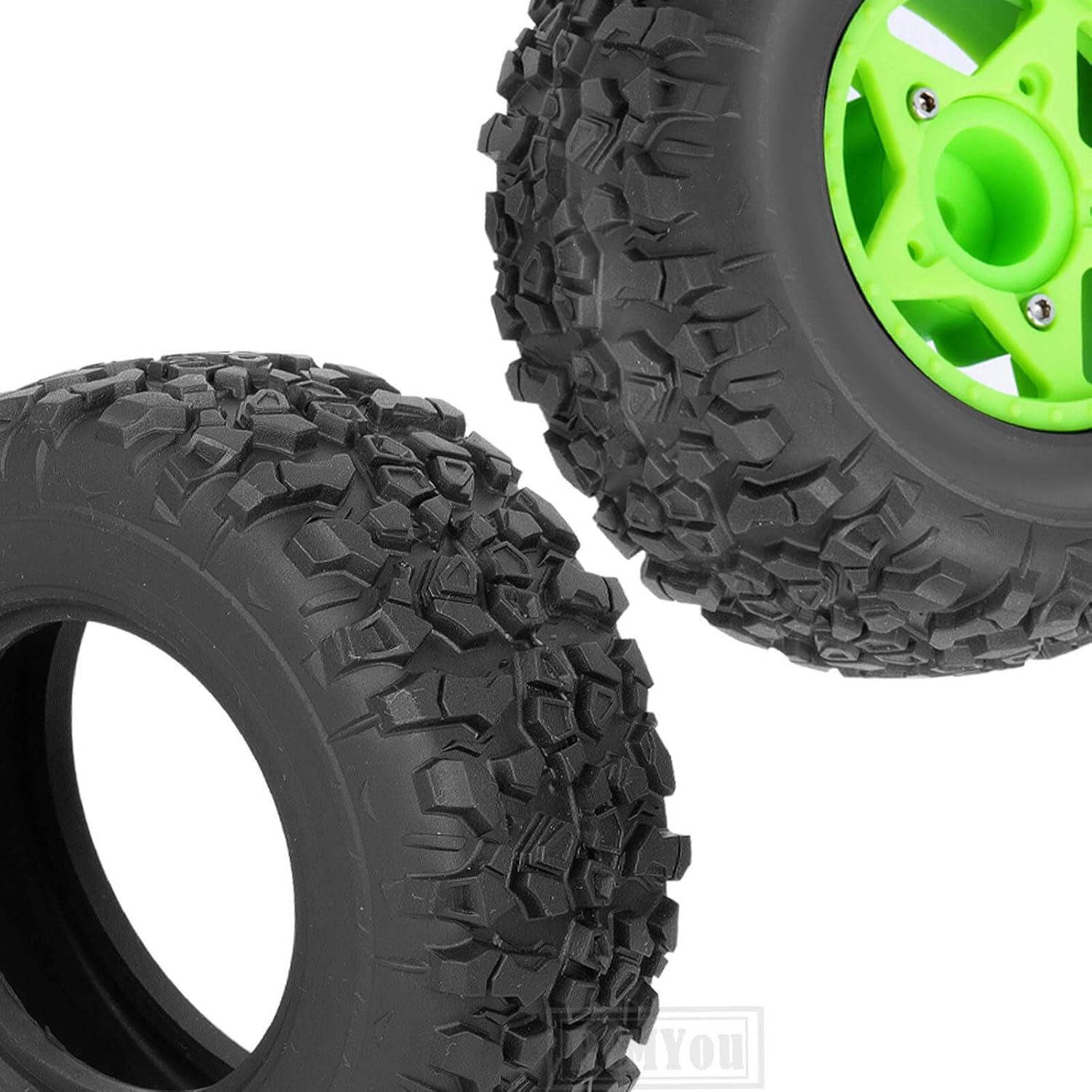 Rc Truck Tires 12mm/14mm/17mm Hex RC Wheels Tires for 1/10 Slash 4×4 2WD,Arrm a Senton,Axia1 Redca t Rc 4wd,w/RC Wheels Hex Detachable Replace Running on Off-Road Tire,Green