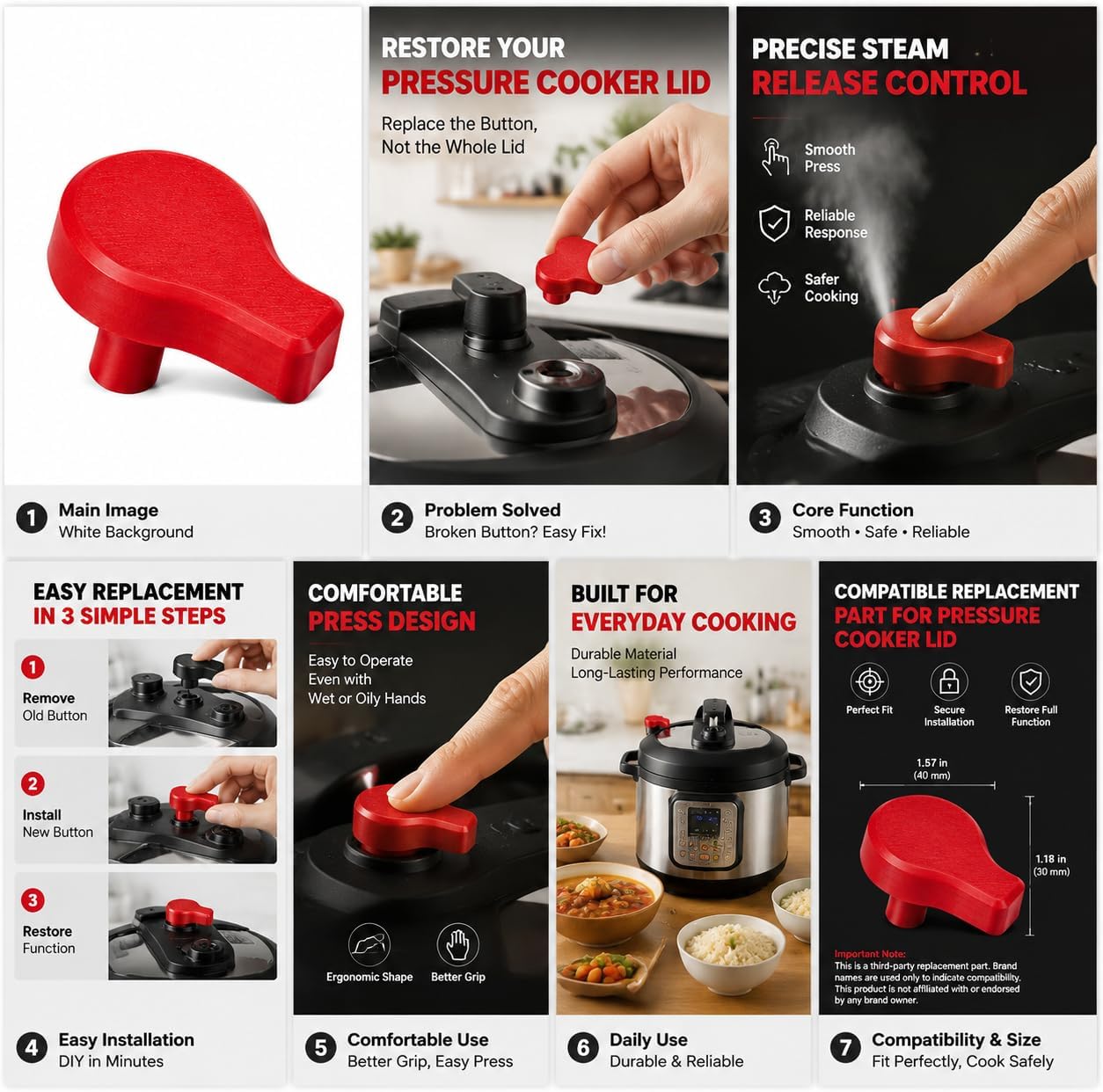 Pot Pressure Release Button Replacement, Easy Press Vent Knob Control Lid Button, Compatible with instant pot pressure cooker lid, Safe Steam Release Kitchen Use