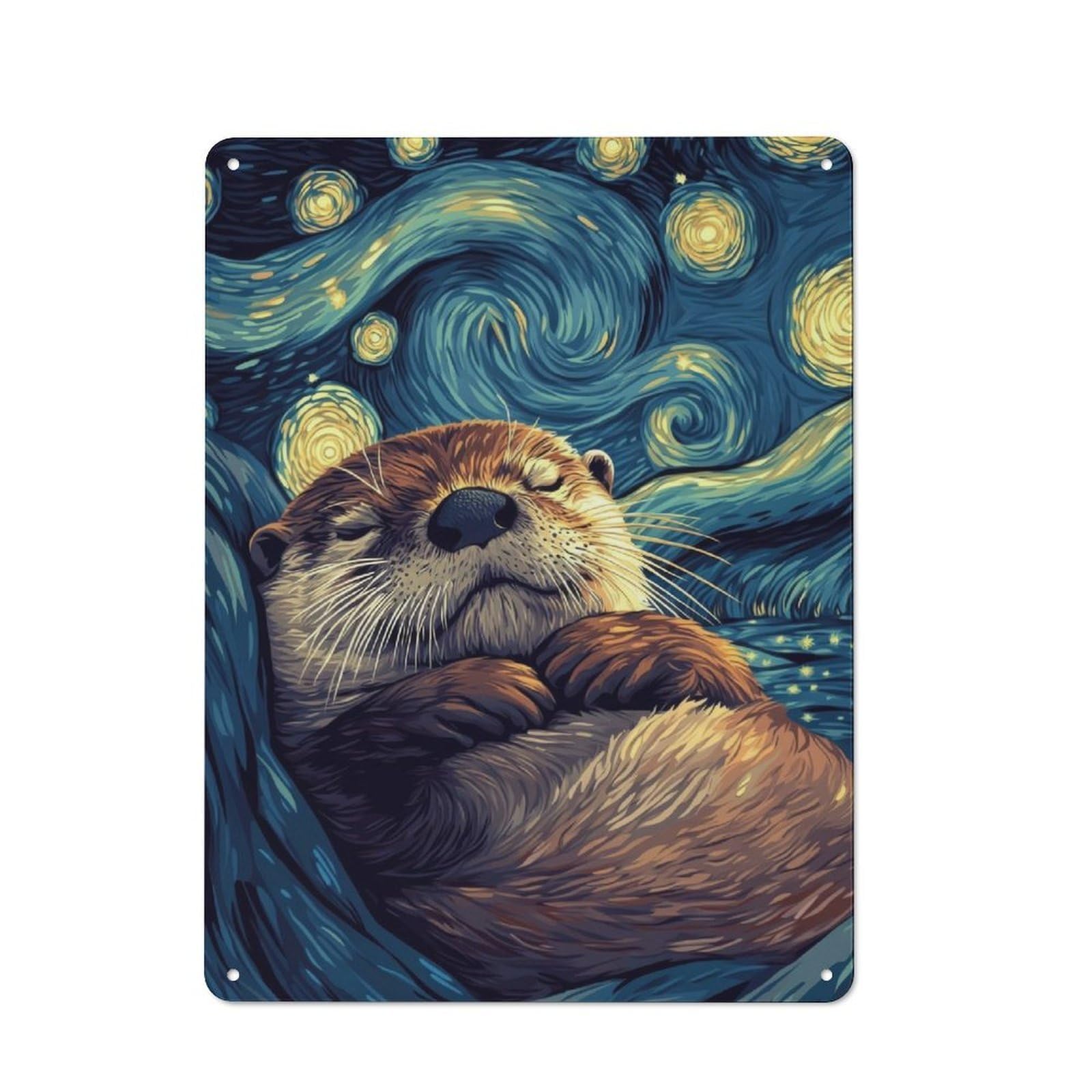 Junmoney Otter Starry Night Printed Metal Sign 40X30cm For Pub Or Café, With Clear Industrial Wall Decor Character