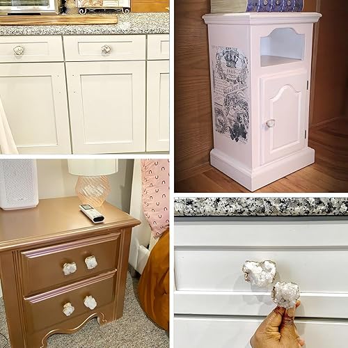 Miniatura 7 de JIC Gem Paquete de 4 pomos de piedra de cristal para gabinete, geoda de cuarzo, manijas chapadas en oro, tiradores de piedras preciosas naturales