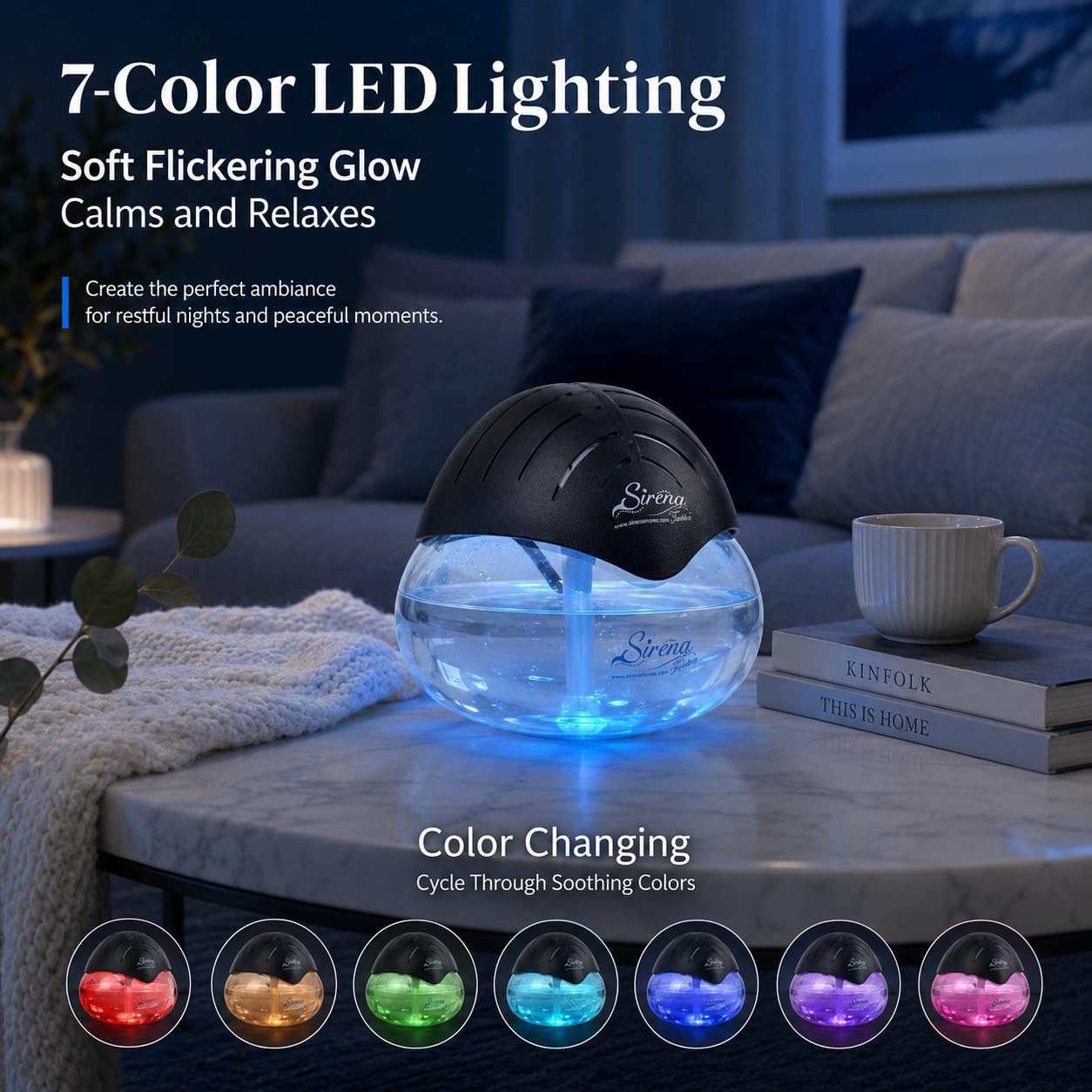 Sirena Twister Air Purifier Black - Water Filter Air Washer For Home and Office - Essential Oil Aroma Diffuser With LED Night light - Small Air Cleaner For Smoke and Pets product thumbnail 4