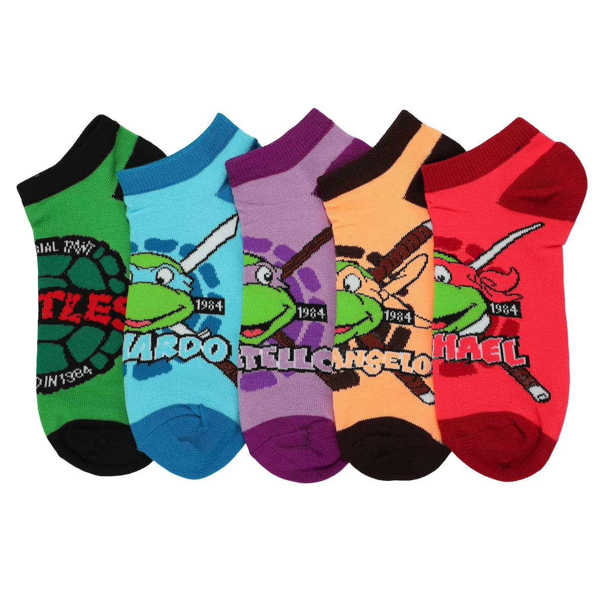 BioworldTMNT Retro Cartoon Turtle Team 5-Pack Women's Ankle Socks