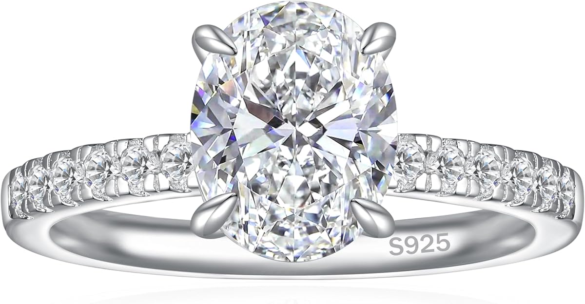 2CT 925 Sterling Silver Engagement Rings for Women Oval Cut | Solitaire Cubic Zirconia Rings Travel Promise Rings for Her CZ Wedding Rings for Women Silver/Gold/Rose Gold Size 4-11