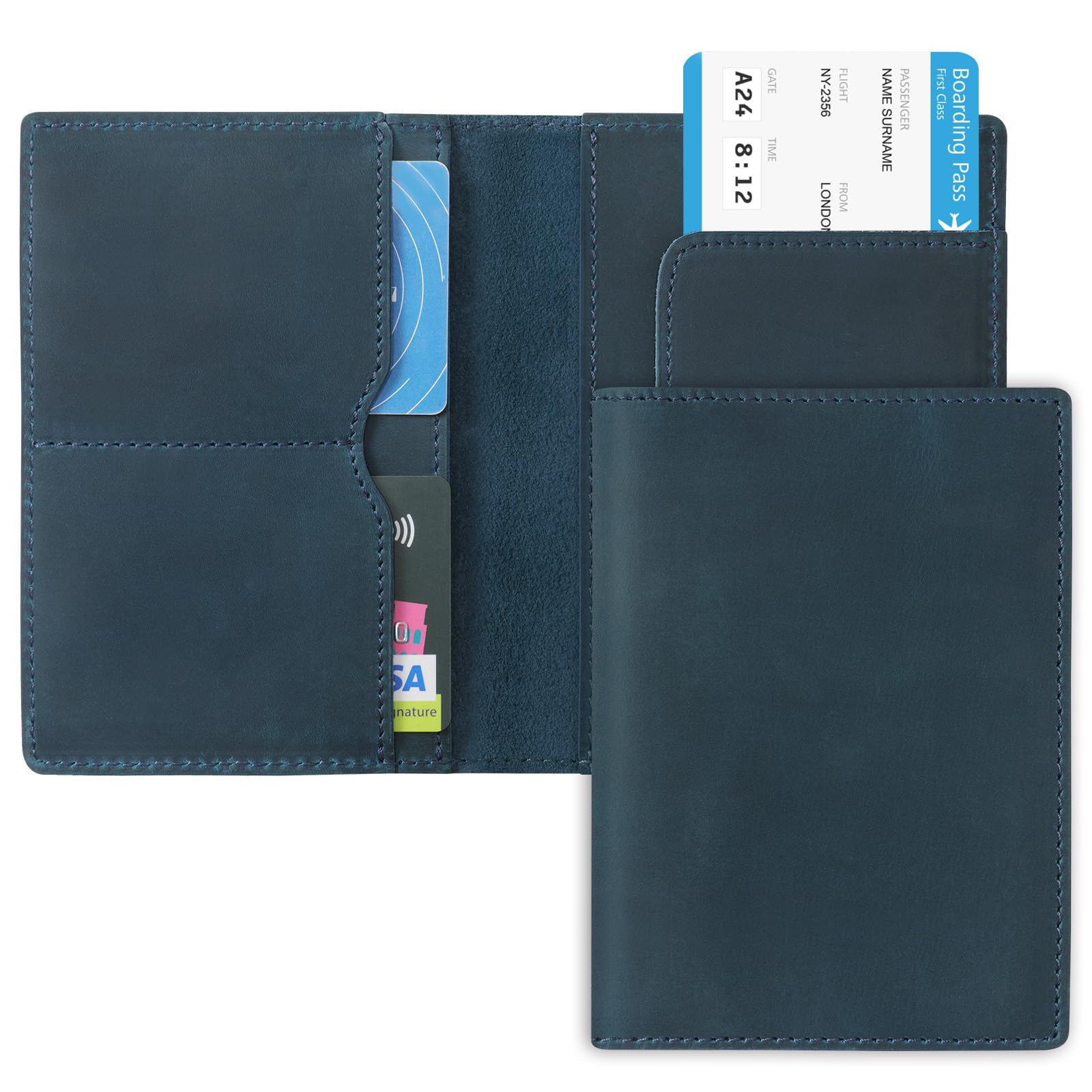 Jack&Chris Funda de piel para pasaporte, funda tipo cartera de viaje para hombres y mujeres, Azul