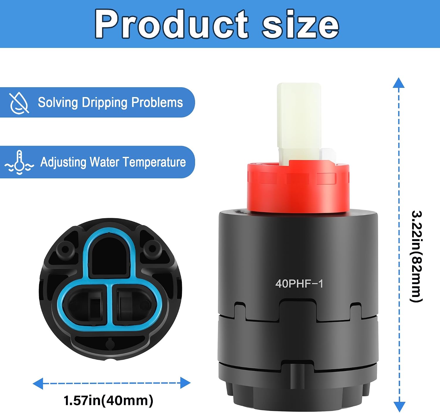 40PHF-1 40mm Pressure Balance Cartridge,Shower Cartridge Replacemen,Compatible With Shower Faucet for Shower Valve, Product Height 3.22 in (82mm) Width 1.57 in (40 mm)