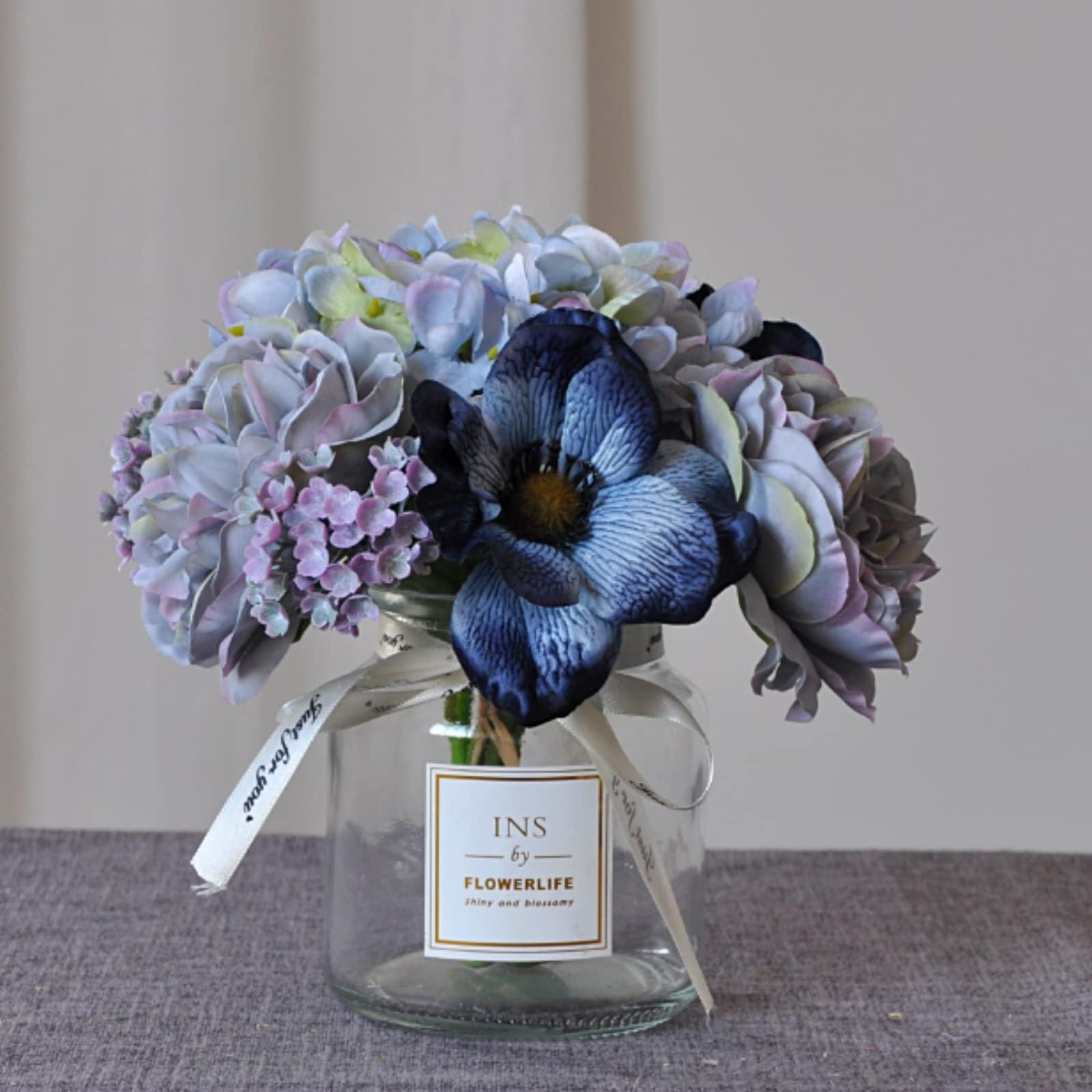 KELINGO Artificial LED Blue Rose Flowers with Glass Vase