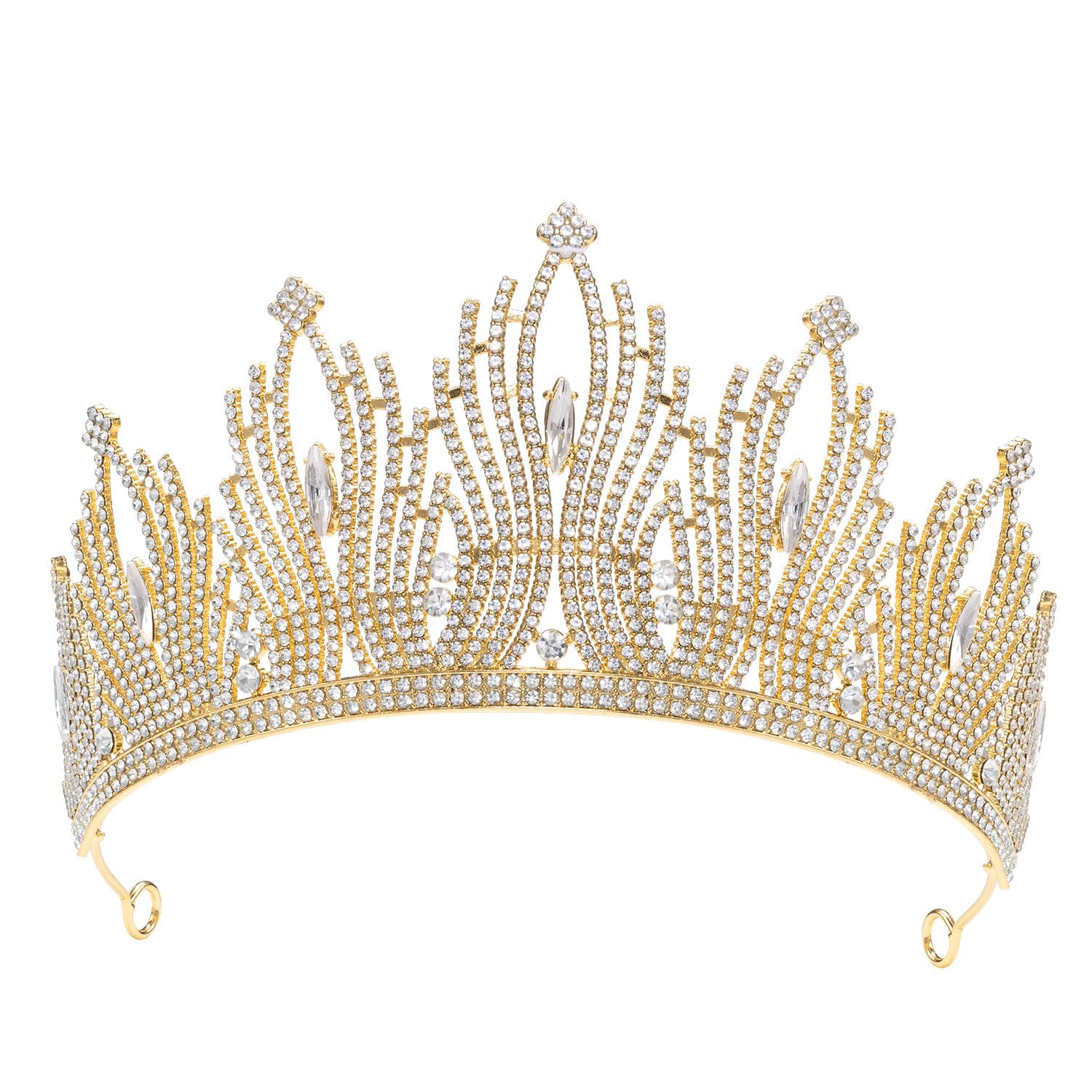 peora Crystal Studded Gold Plated Princess Crown Tiara for Women & Girls | Sparkling Cubic Zirconia | Bridal Hair Jewellery | Festive & Birthday-picture-25