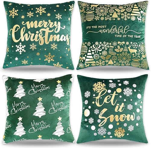 Juego de 4 fundas de almohada navideñas negras y plateadas de 16 x 16 pulgadas, decoración navideña plateada y negra, copos de nieve, almohadas