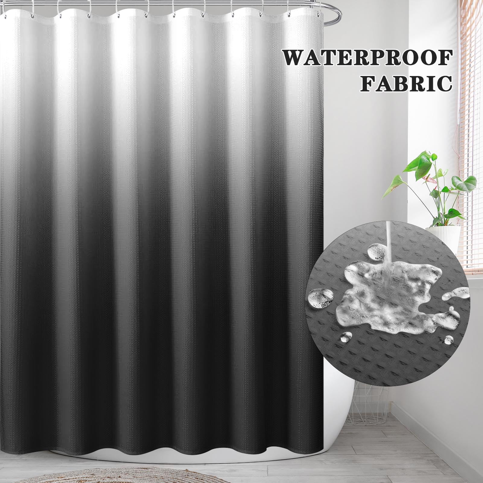 Duschvorhang-Set, Ombré-Stil, Waffelstruktur, moderner Farbverlauf, Badezimmerfenster, wasserdicht, Duschvorhänge für Badezimmer-Dekor