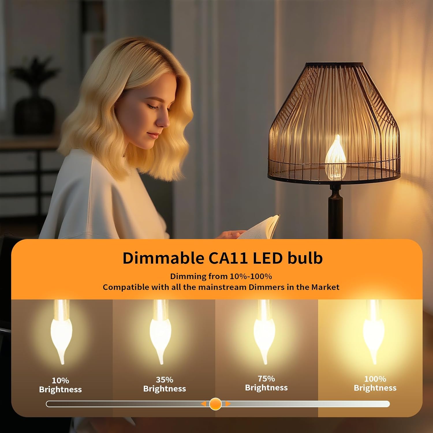 E12 Chandelier Light Bulbs, Dimmable 60 Watt Equivalent 2700K Soft Warm White Candelabra Light Bulbs for Bedroom, 500LM 5.5W Efficient Lightbulb, 6-Pack