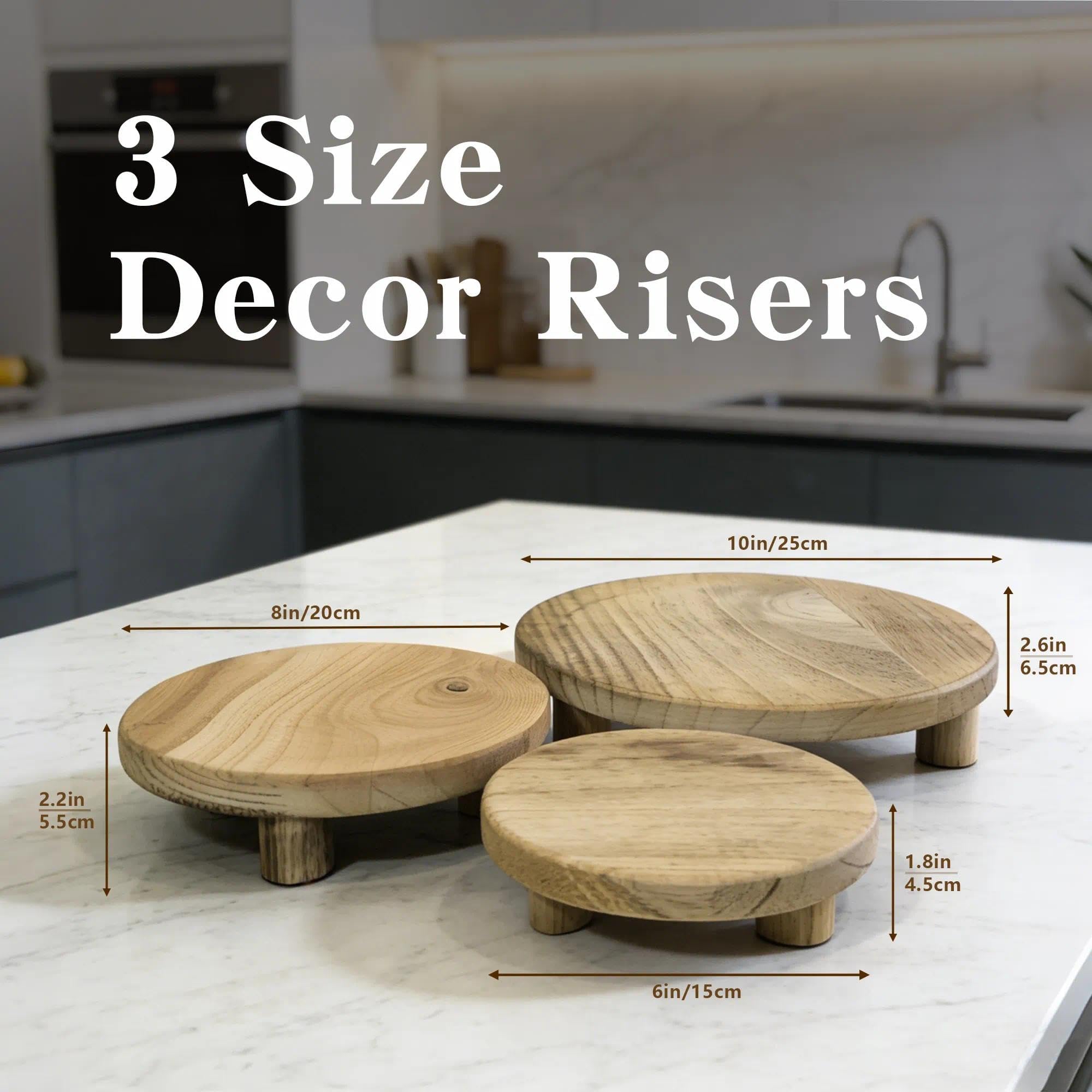 Juego de 3 elevadores redondos de madera de 6/8/10 pulgadas, soportes de exhibición de pedestal de madera maciza natural para encimera de cocina, baño, decoración de escritorio, exhibición de