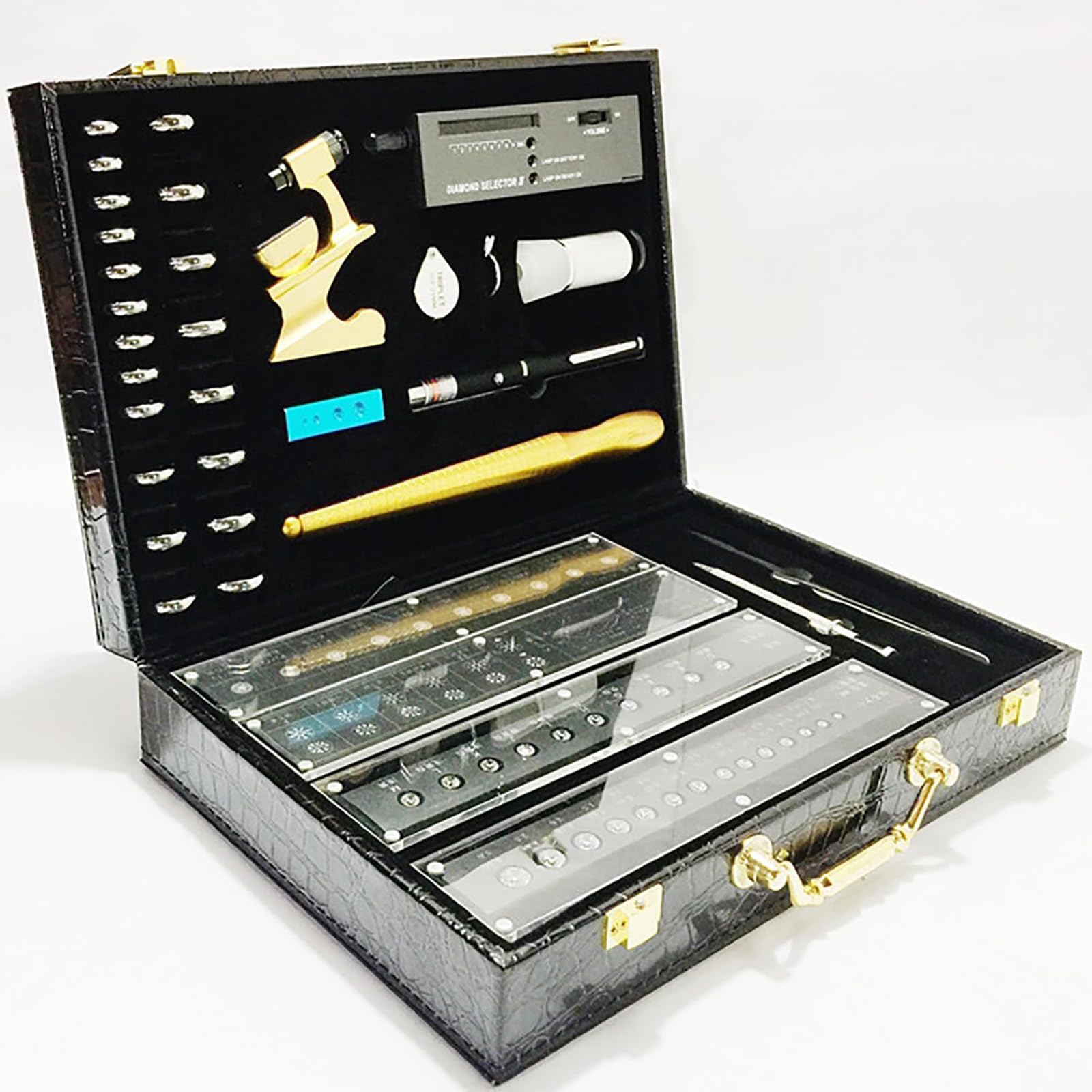 Boîte de test de bijoux, kit d'outils complet avec stylo testeur de diamant, pierre de gravité spécifique, tableau de clarté du diamant, boîte de test de bijoux, haute sensibilité, pour débutants et