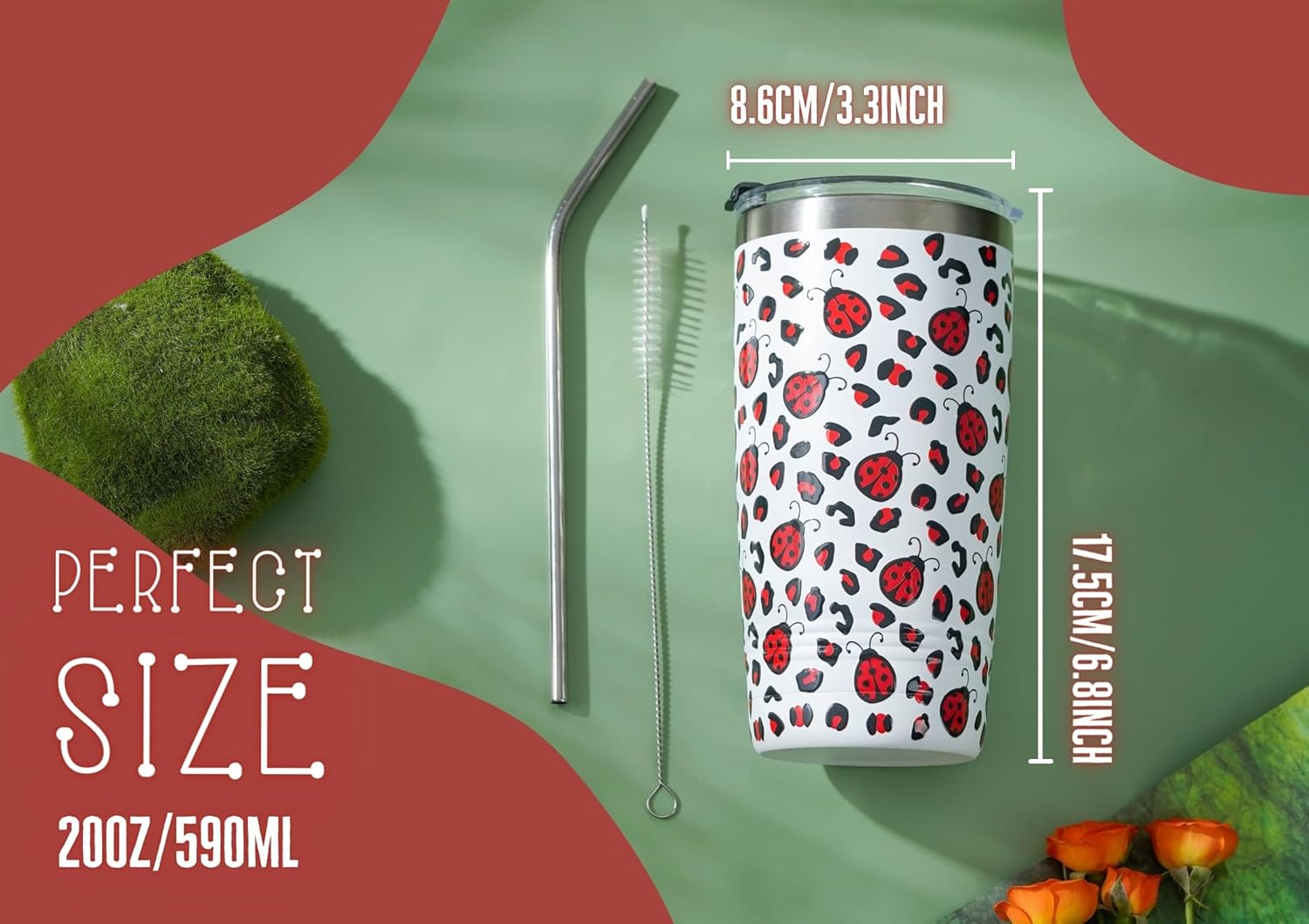 Onebttl Ladybug Gifts for Women, Ladybug Lovers, 20oz Stainless Steel Insulated Tumbler with Lid, Message Card, Ladybug Gift for Birthday, Christmas, Ladybug Leopard - Image 6